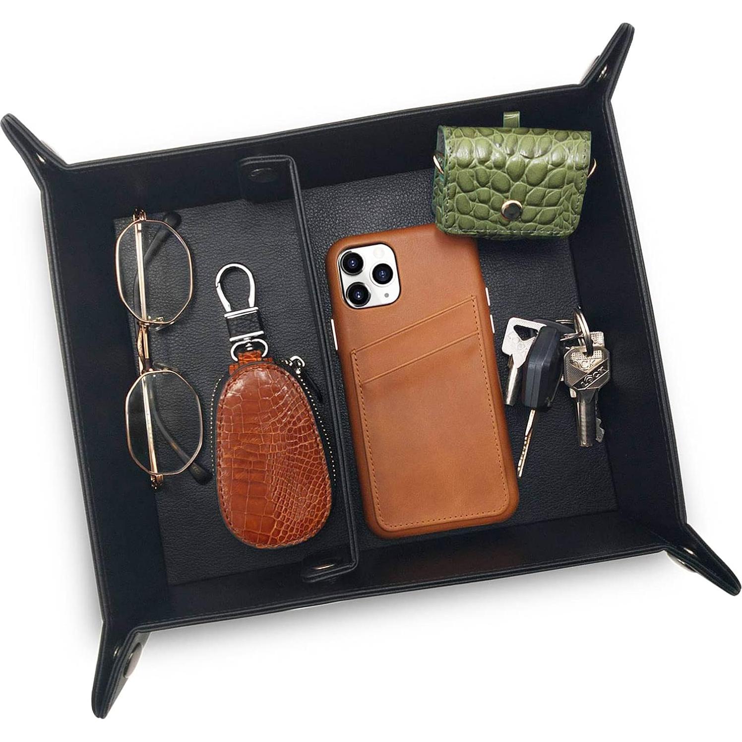 Bandeja de Cuero Vegano LUCKYCOIN Organizador EDC 5.5x20x25cm