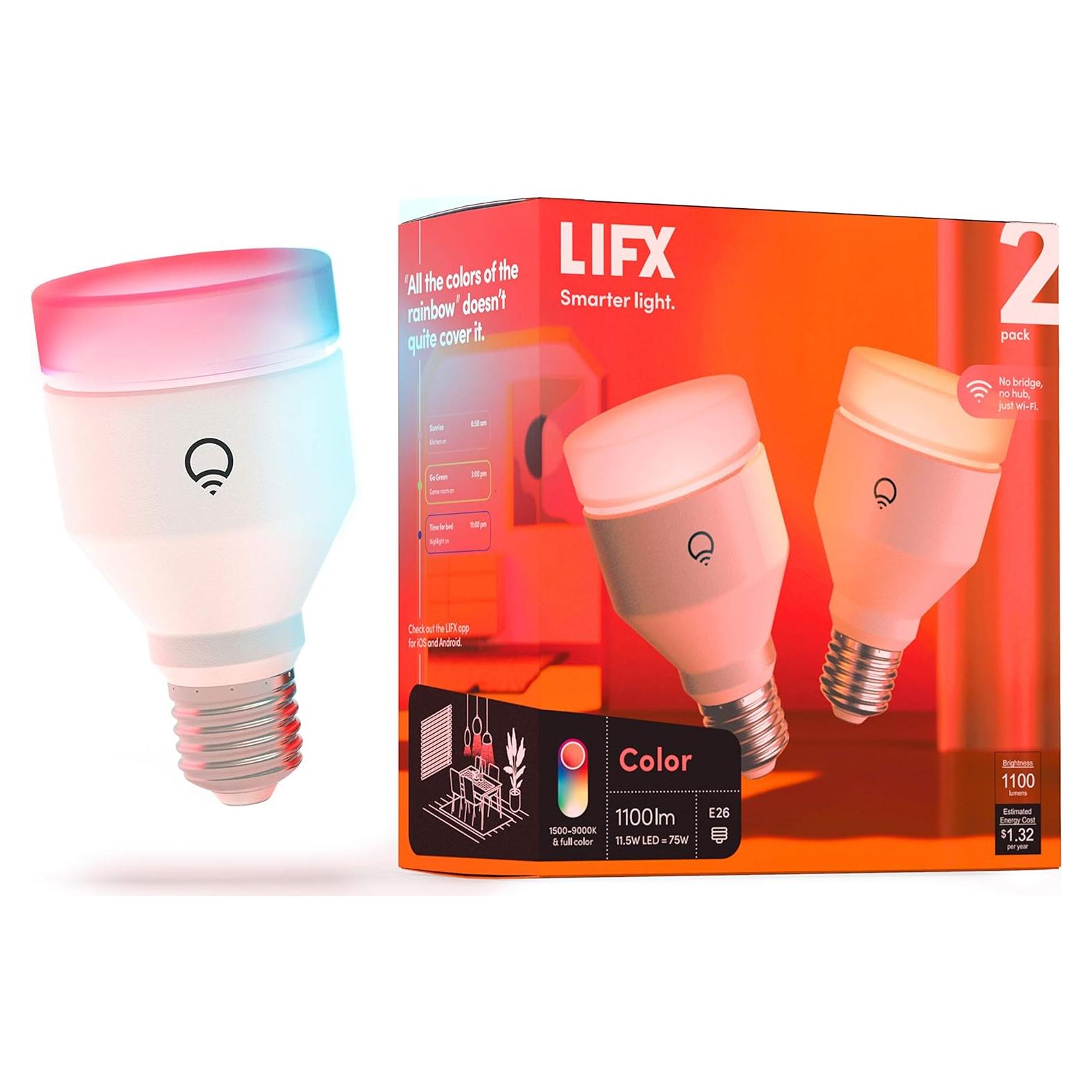 Bombilla LED inteligente LIFX Color A19 1100lm Paquete de 2