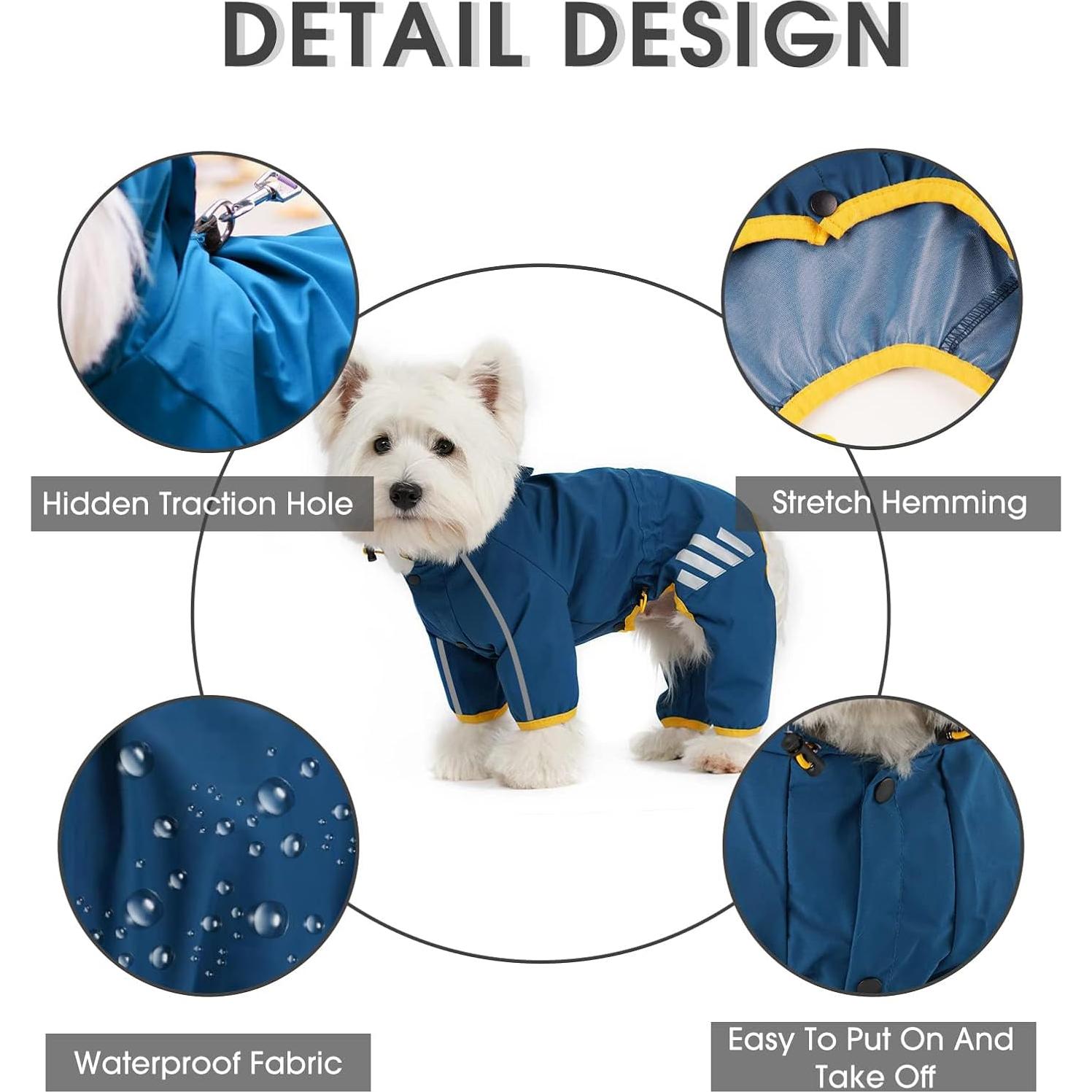 Impermeable para Perros Mabawa Azul XS con Capucha y Reflectante