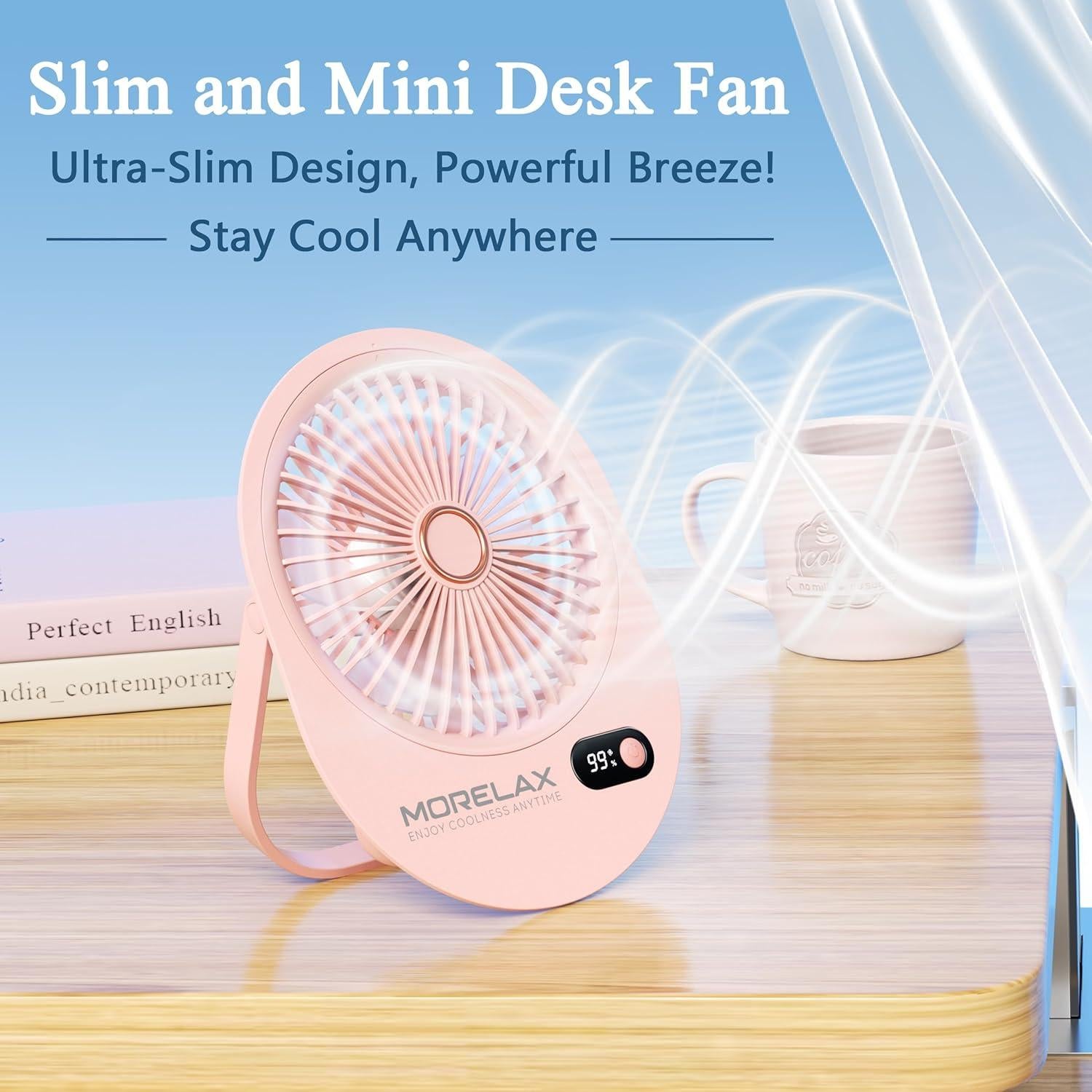 Ventilador de Escritorio USB Morelax Mini Rosa 6 Velocidades