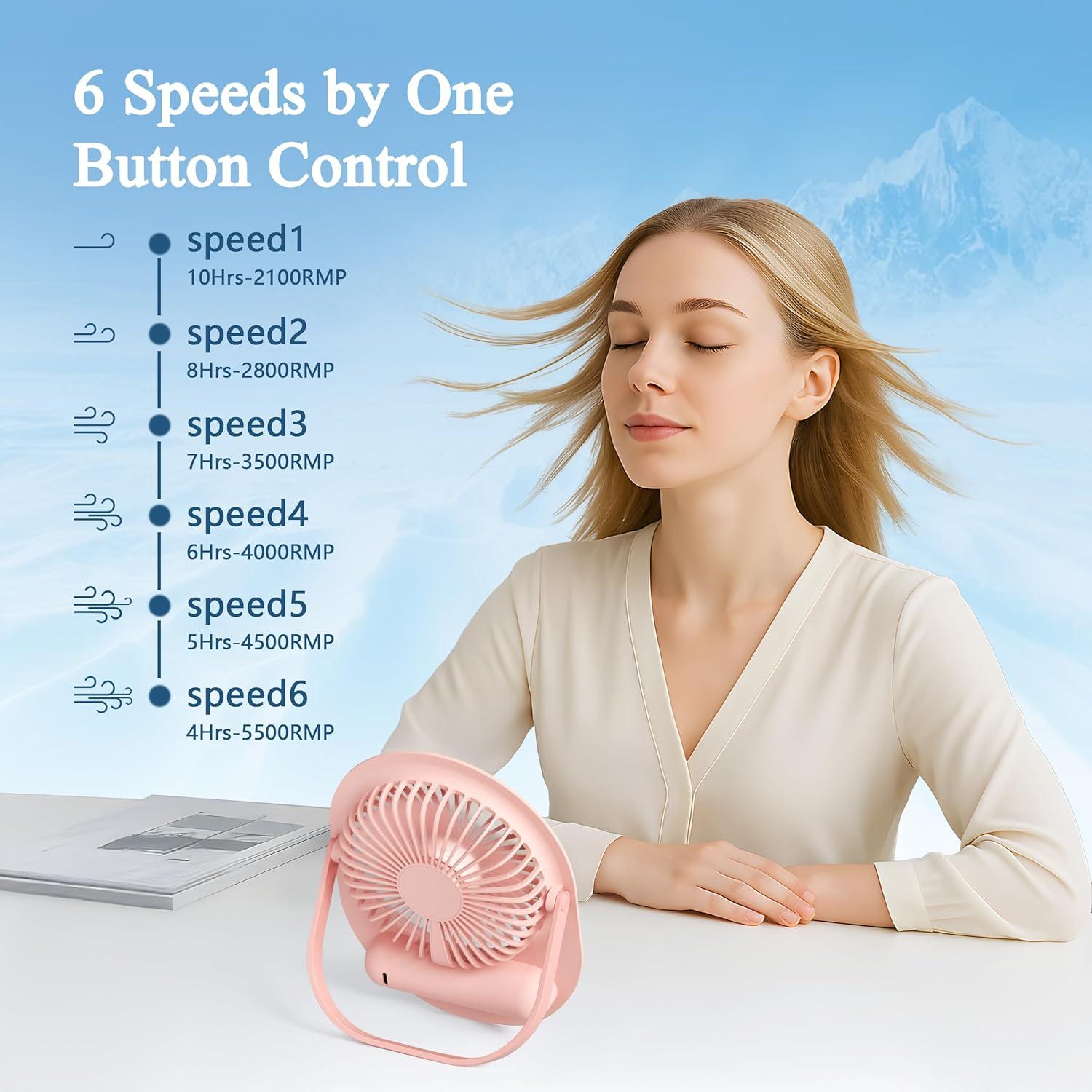 Ventilador de Escritorio USB Morelax Mini Rosa 6 Velocidades