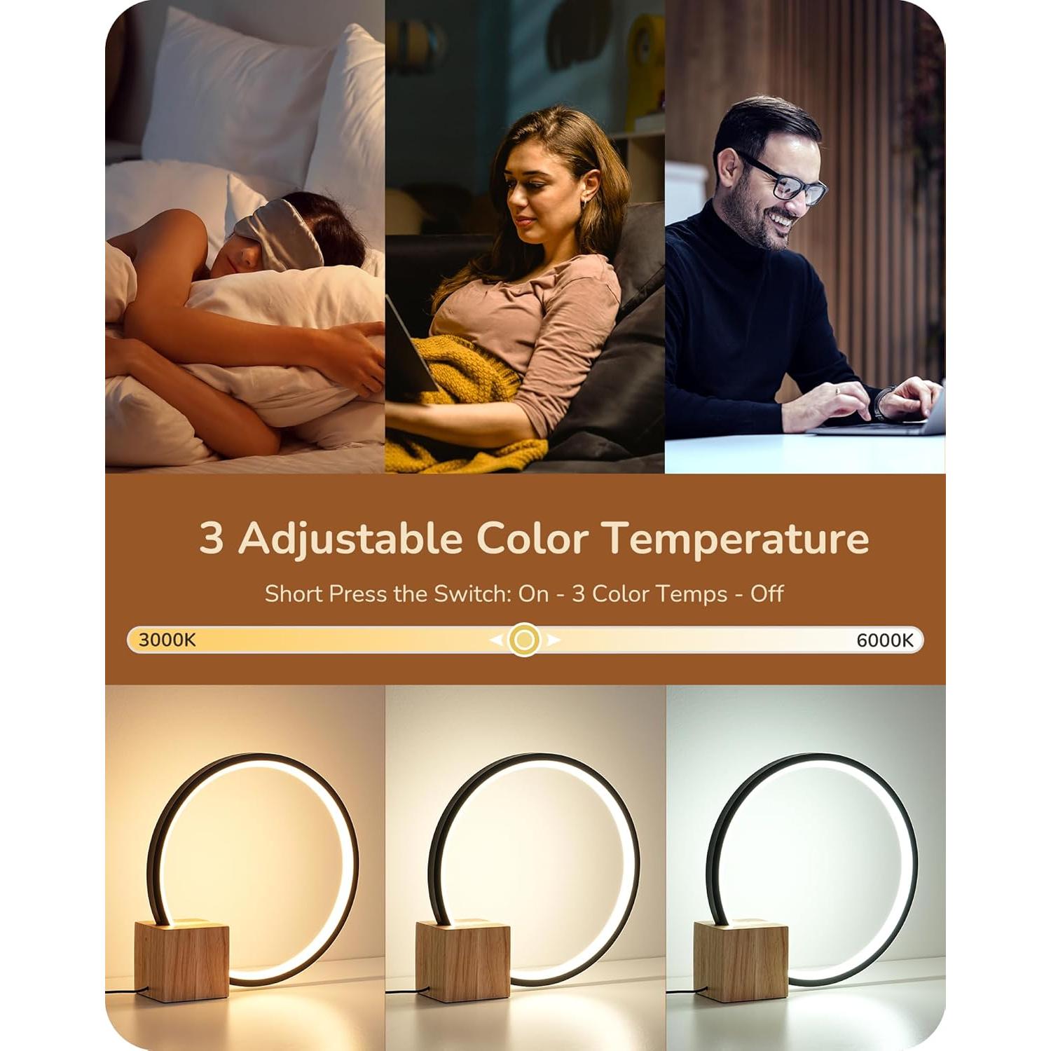 Lámpara de Mesa LED Edishine con Base de Madera 12W 540LM