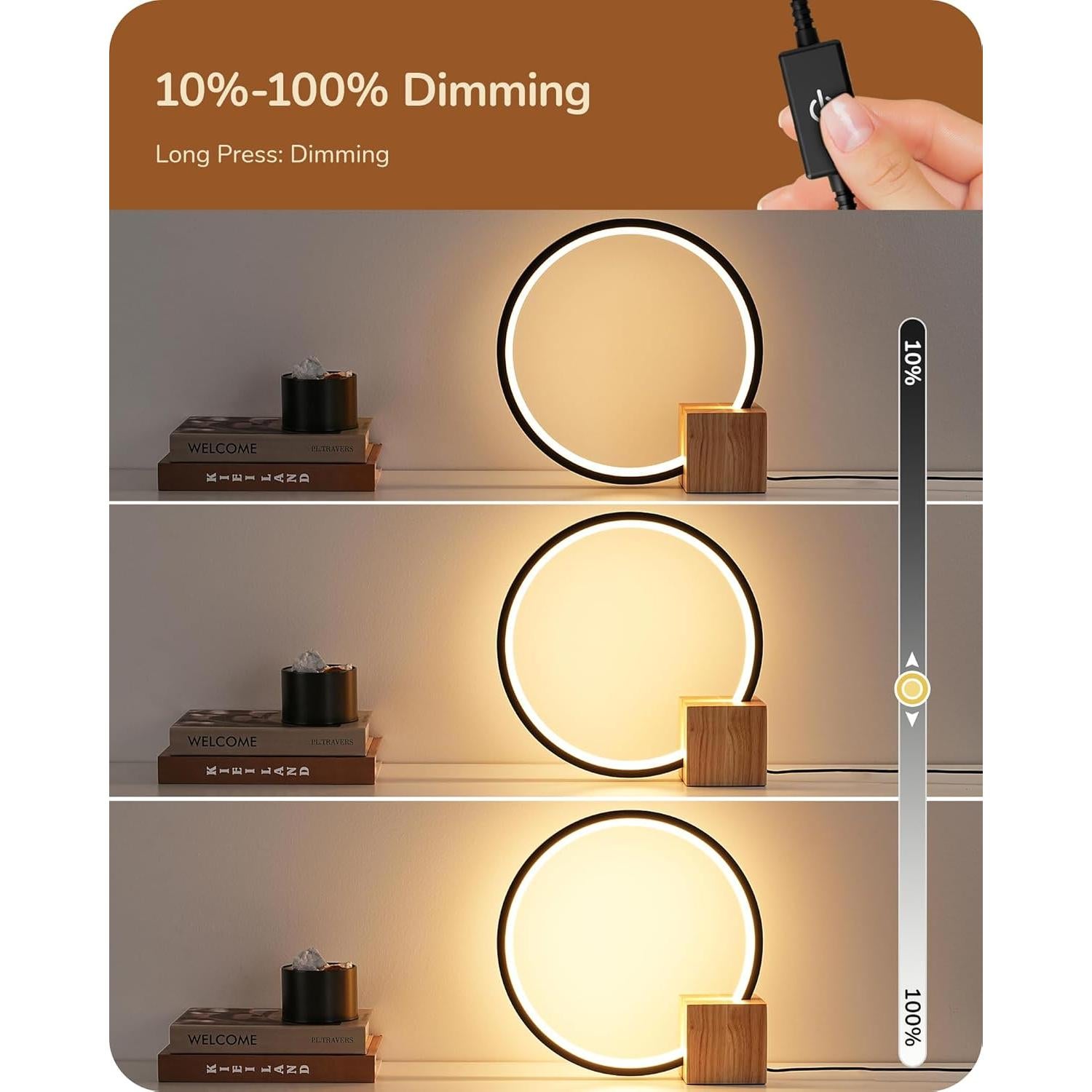 Lámpara de Mesa LED Edishine con Base de Madera 12W 540LM