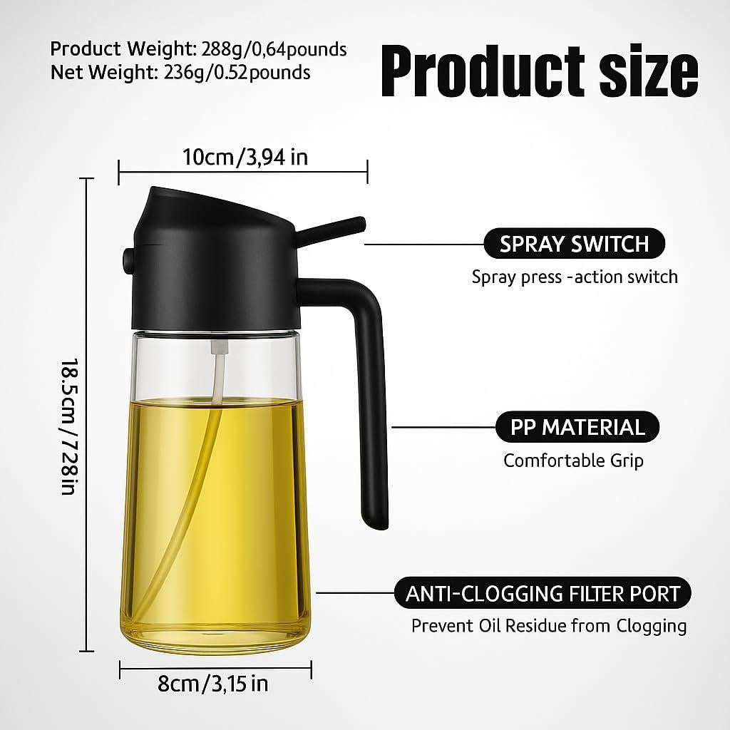 Pulverizador de Aceite de Oliva 2-en-1 Genérico 470 ml Vidrio