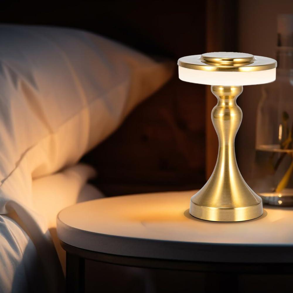 Lámpara de Mesa LED Portátil Oro - Control Táctil 3 Colores