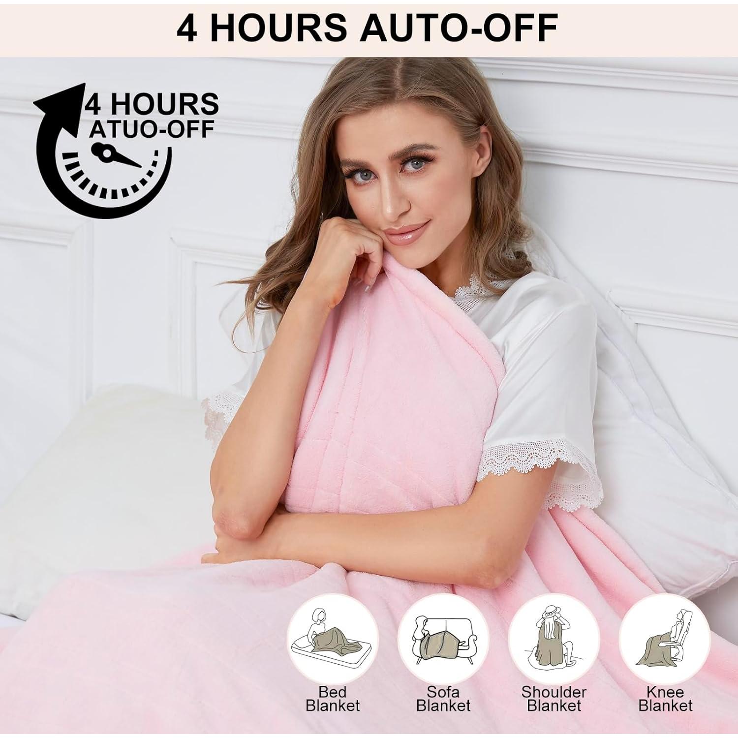 Manta Térmica Eléctrica YANYEA 127x152cm Rosa 6 Niveles Calor