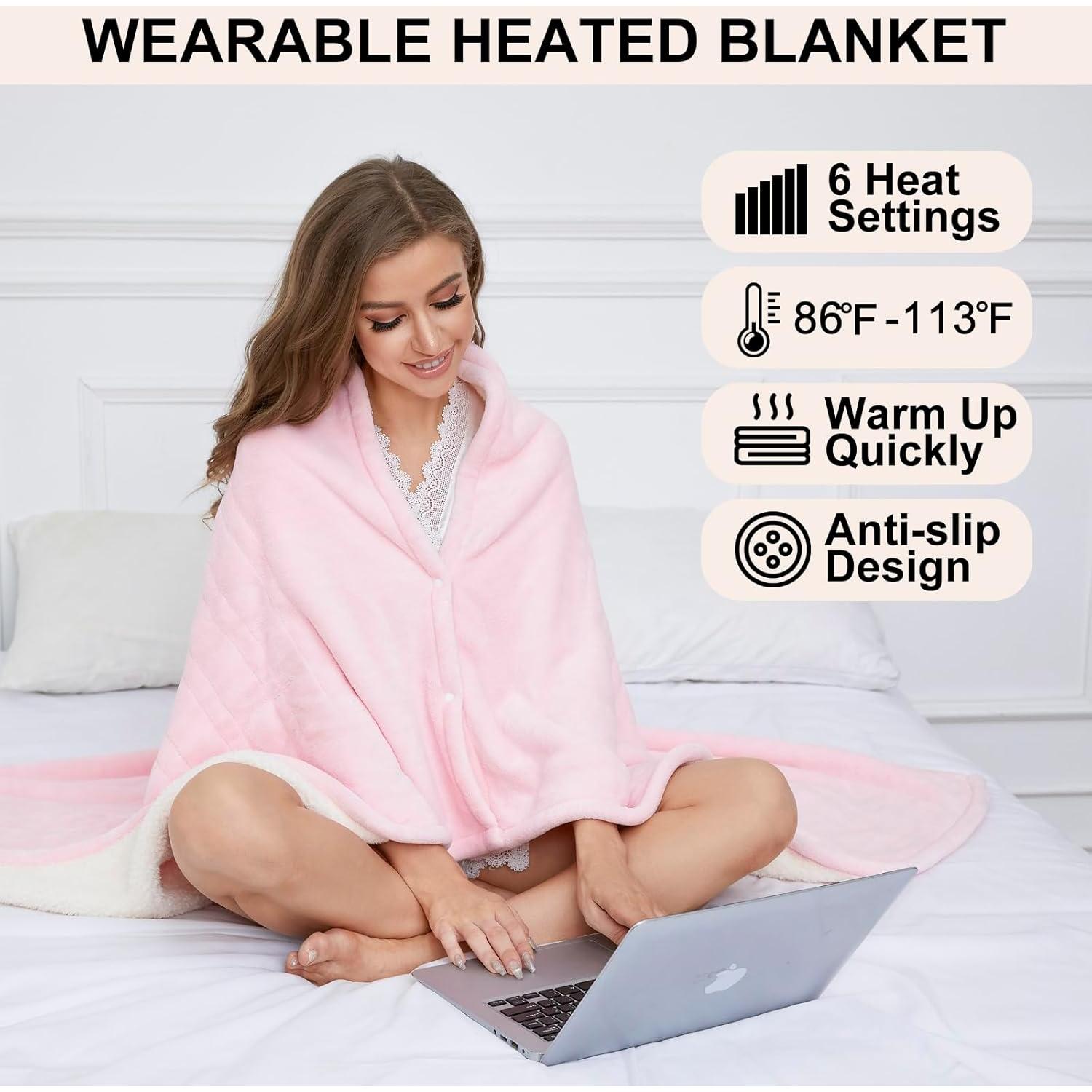 Manta Térmica Eléctrica YANYEA 127x152cm Rosa 6 Niveles Calor