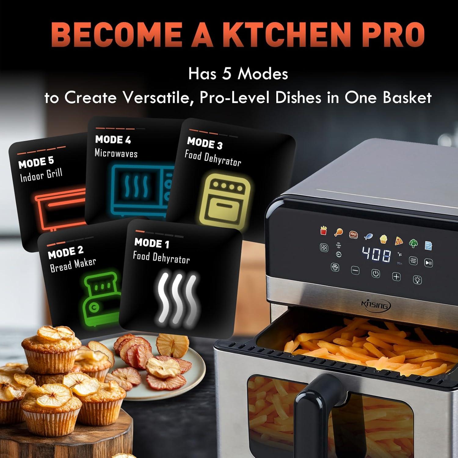 Freidora de Aire KINSING 7.5L Acero Inoxidable 8-en-1