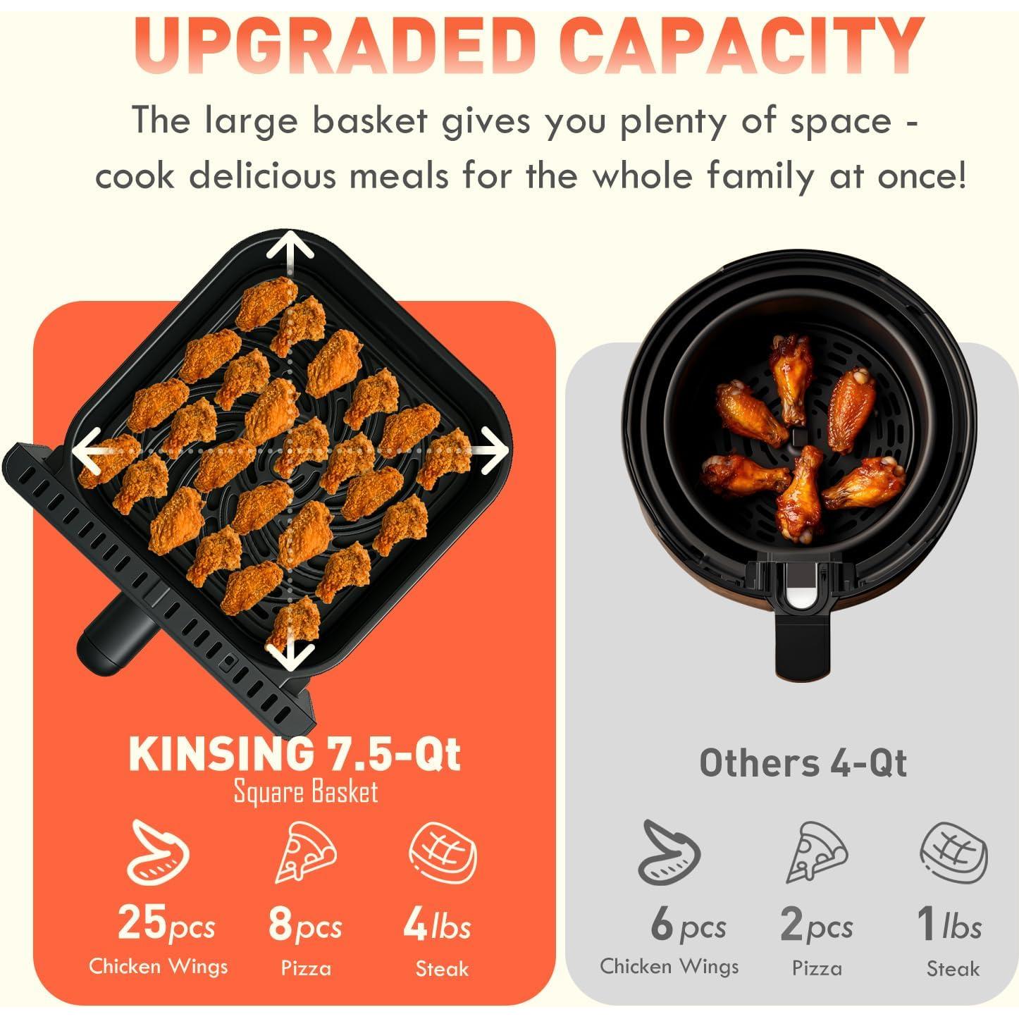 Freidora de Aire KINSING 7.5L Acero Inoxidable 8-en-1