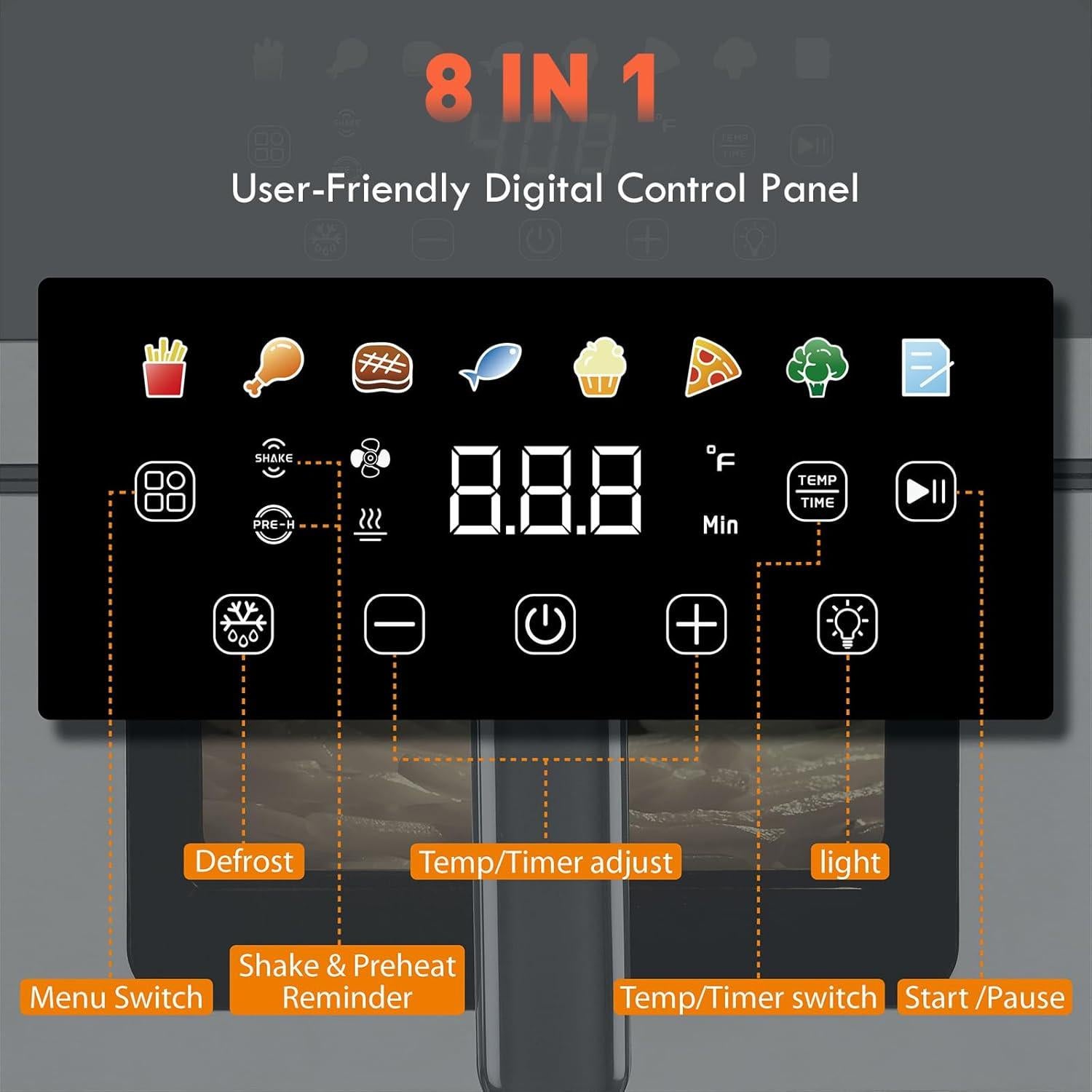Freidora de Aire KINSING 7.5L Acero Inoxidable 8-en-1