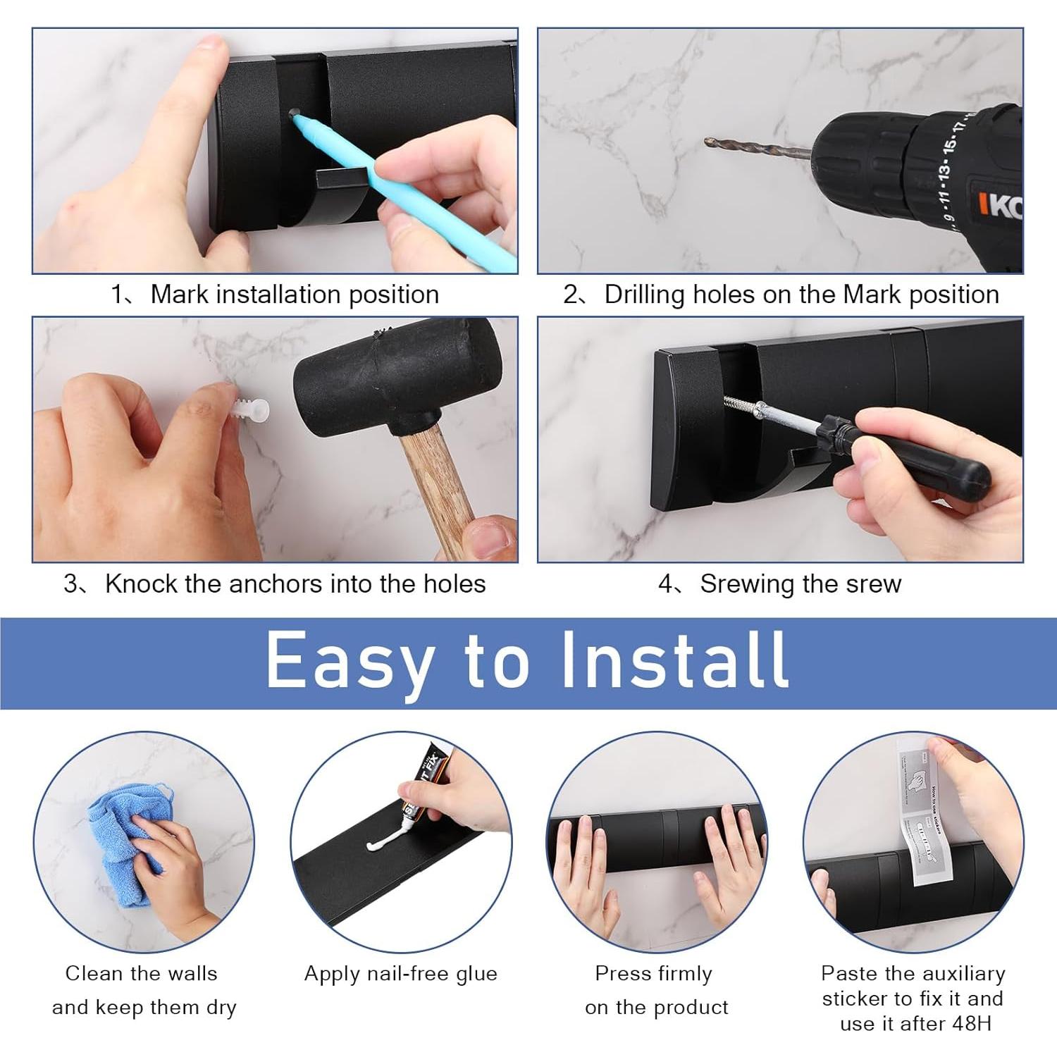 Perchero de Pared Wesiti 2 Pack Aluminio Negro 10 Ganchos