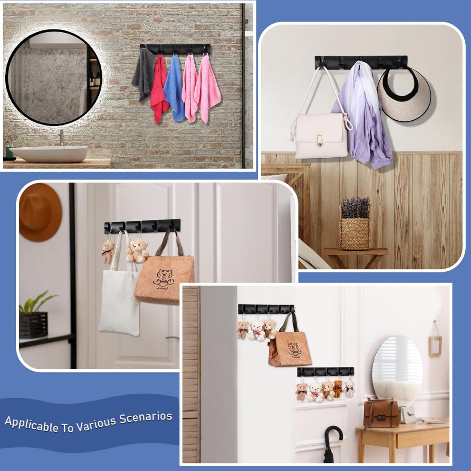 Perchero de Pared Wesiti 2 Pack Aluminio Negro 10 Ganchos