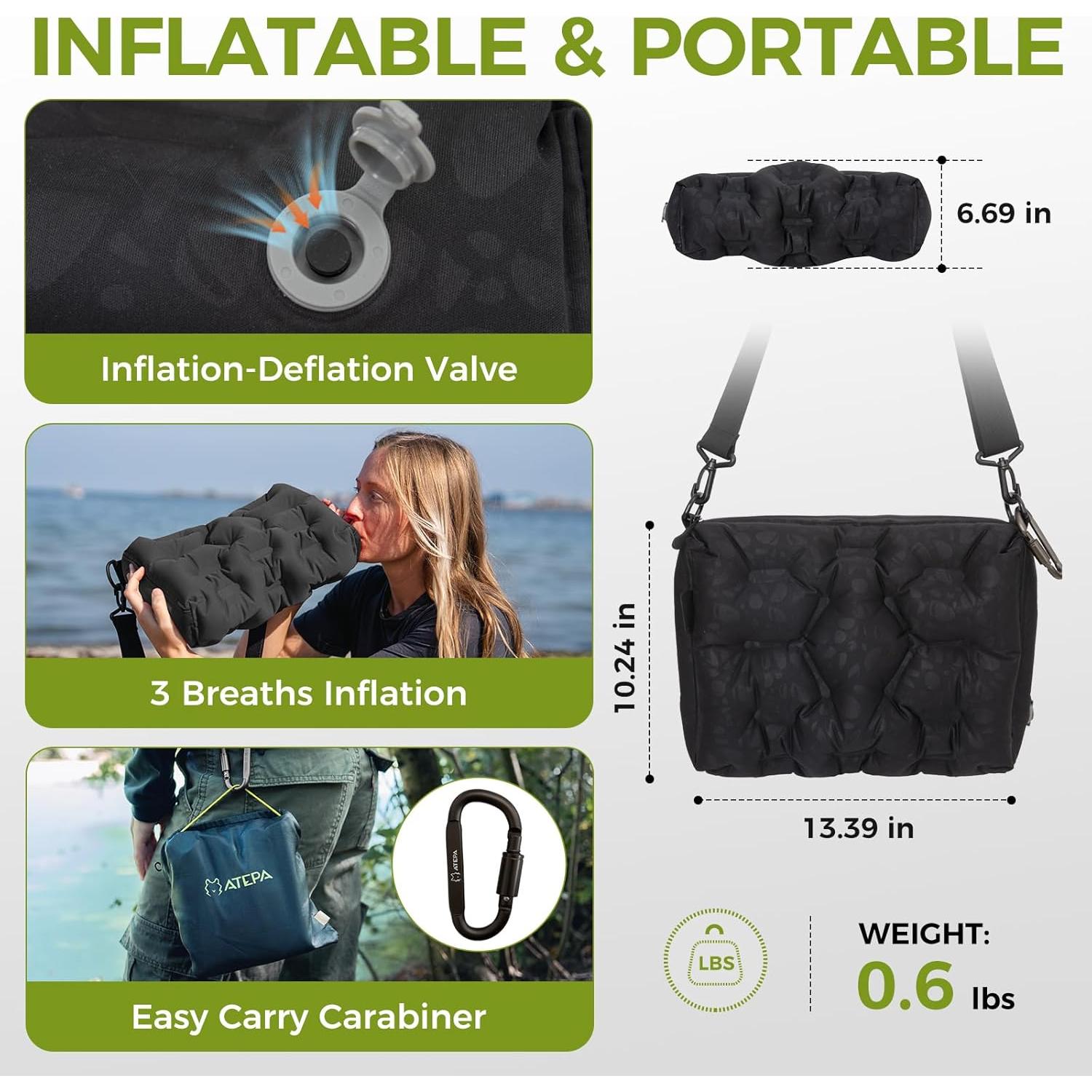 Cojín de Viaje 4 en 1 ATEPA Inflable Portátil Negro