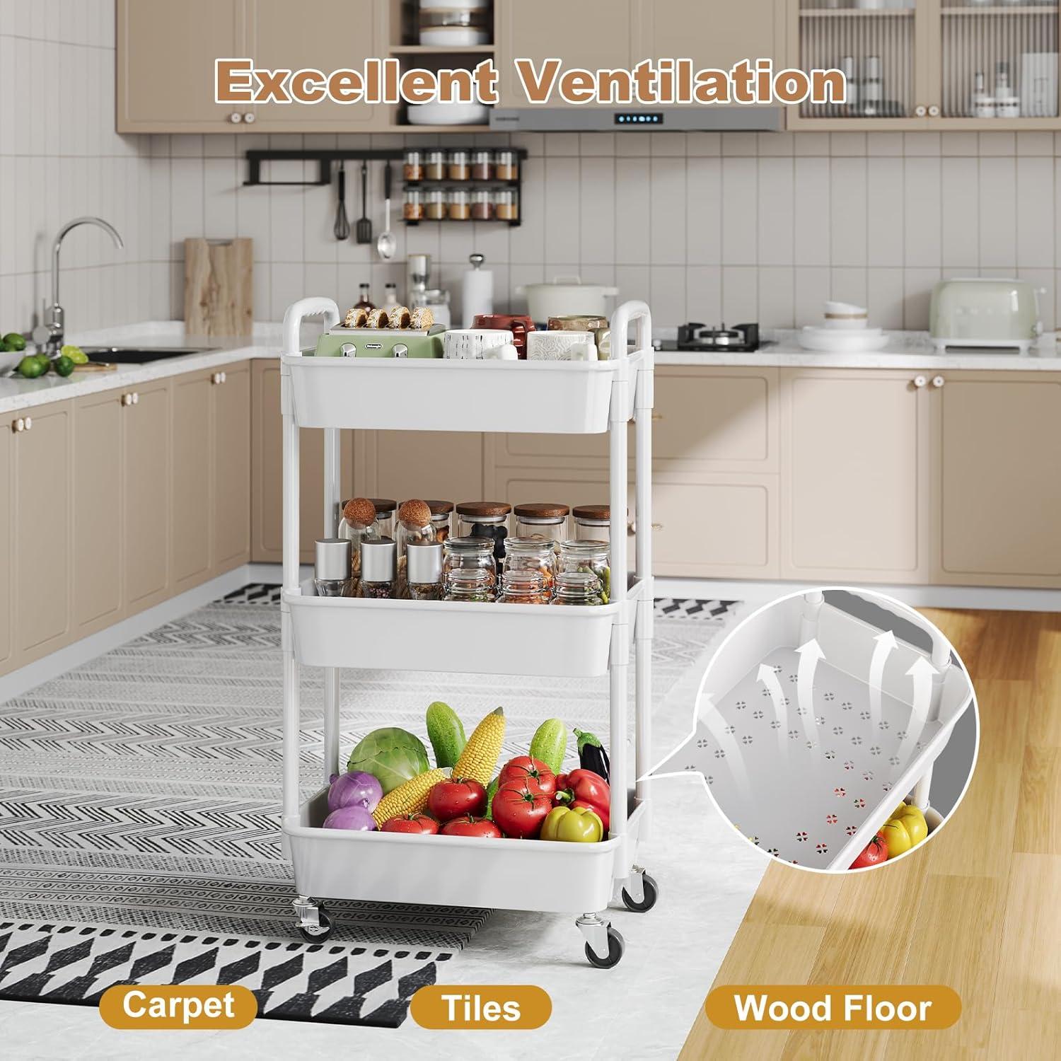 Carro Rodante de Plástico Blanco 3 Niveles WBKATN