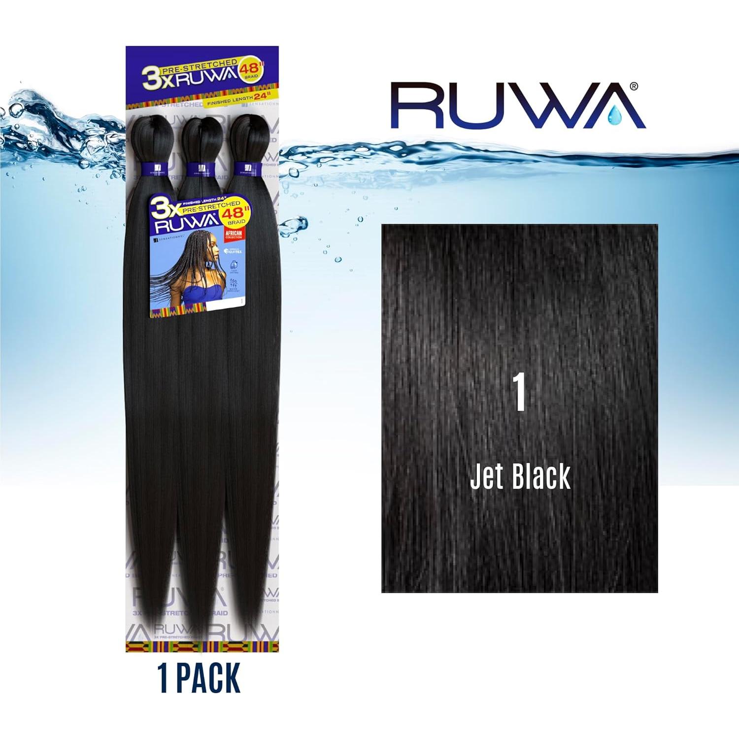 Cabello trenzado pre estirado Sensationnel Ruwa 121.92 cm negro