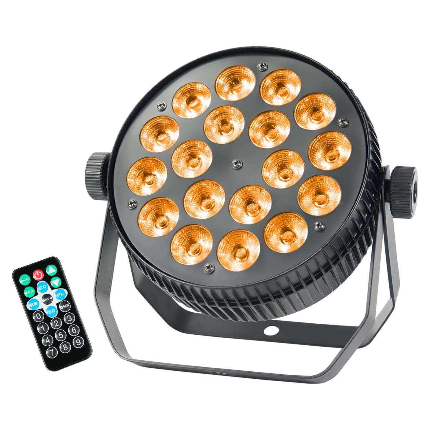 Luz Par LED Bigsnail 18x18W RGBWAUV DMX512 para eventos