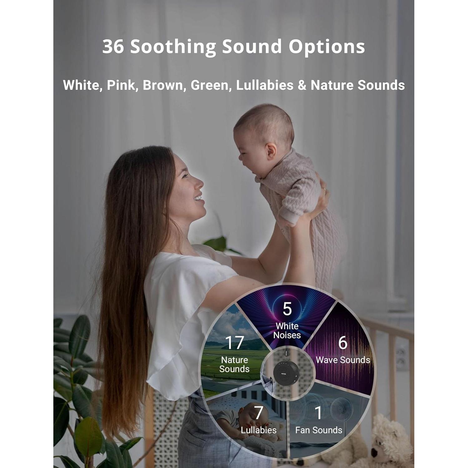 Máquina de Ruido Blanco Portátil FOXFINE Mini - 36 Sonidos, Luz, Temporizador