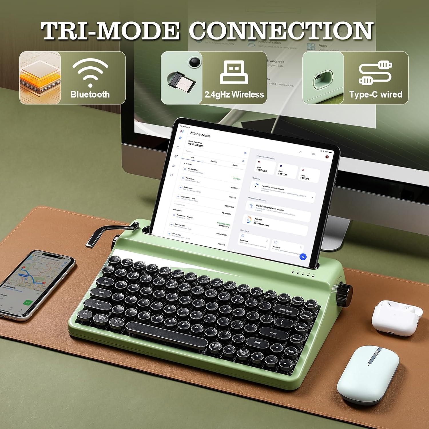 Teclado Mecánico Inalámbrico YUNZII QL75 Retro RGB Verde