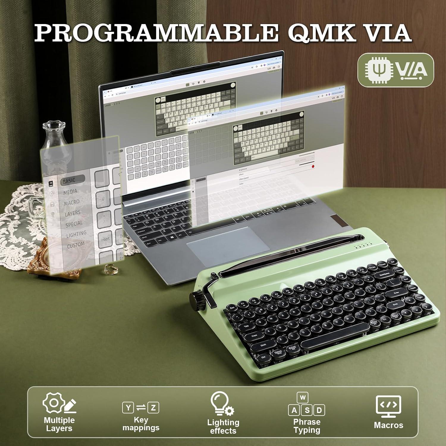 Teclado Mecánico Inalámbrico YUNZII QL75 Retro RGB Verde