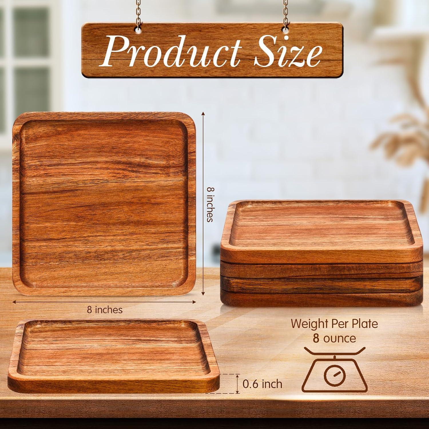 Platos de Madera Cuadrados Roshtia - Set de 4 Piezas 20.32 cm