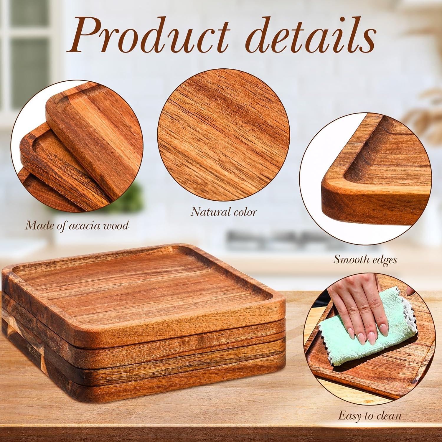 Platos de Madera Cuadrados Roshtia - Set de 4 Piezas 20.32 cm