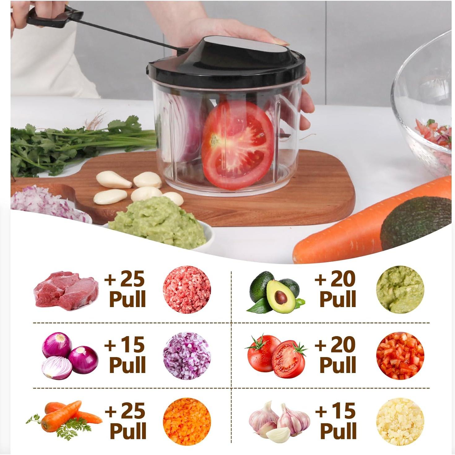 Picador de Verduras Manual LHS 1000ML Libre de BPA Negro