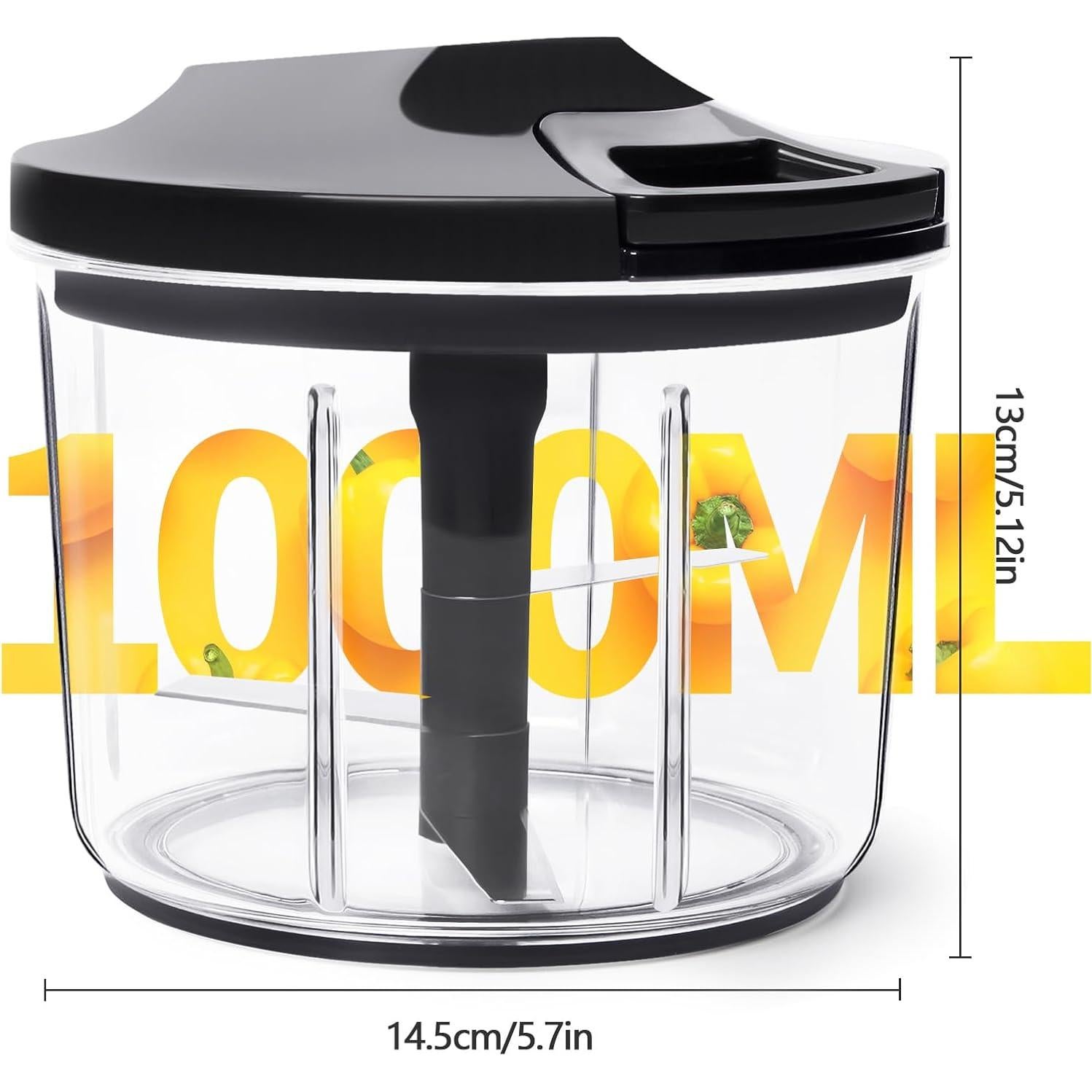 Picador de Verduras Manual LHS 1000ML Libre de BPA Negro