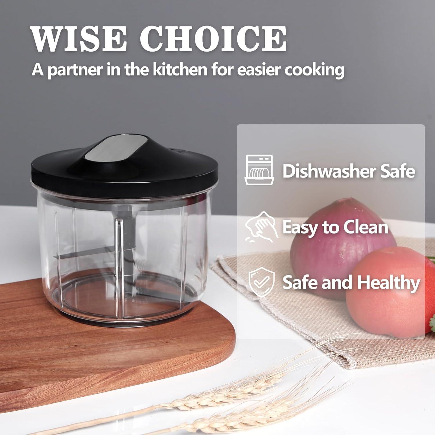 Picador de Verduras Manual LHS 1000ML Libre de BPA Negro