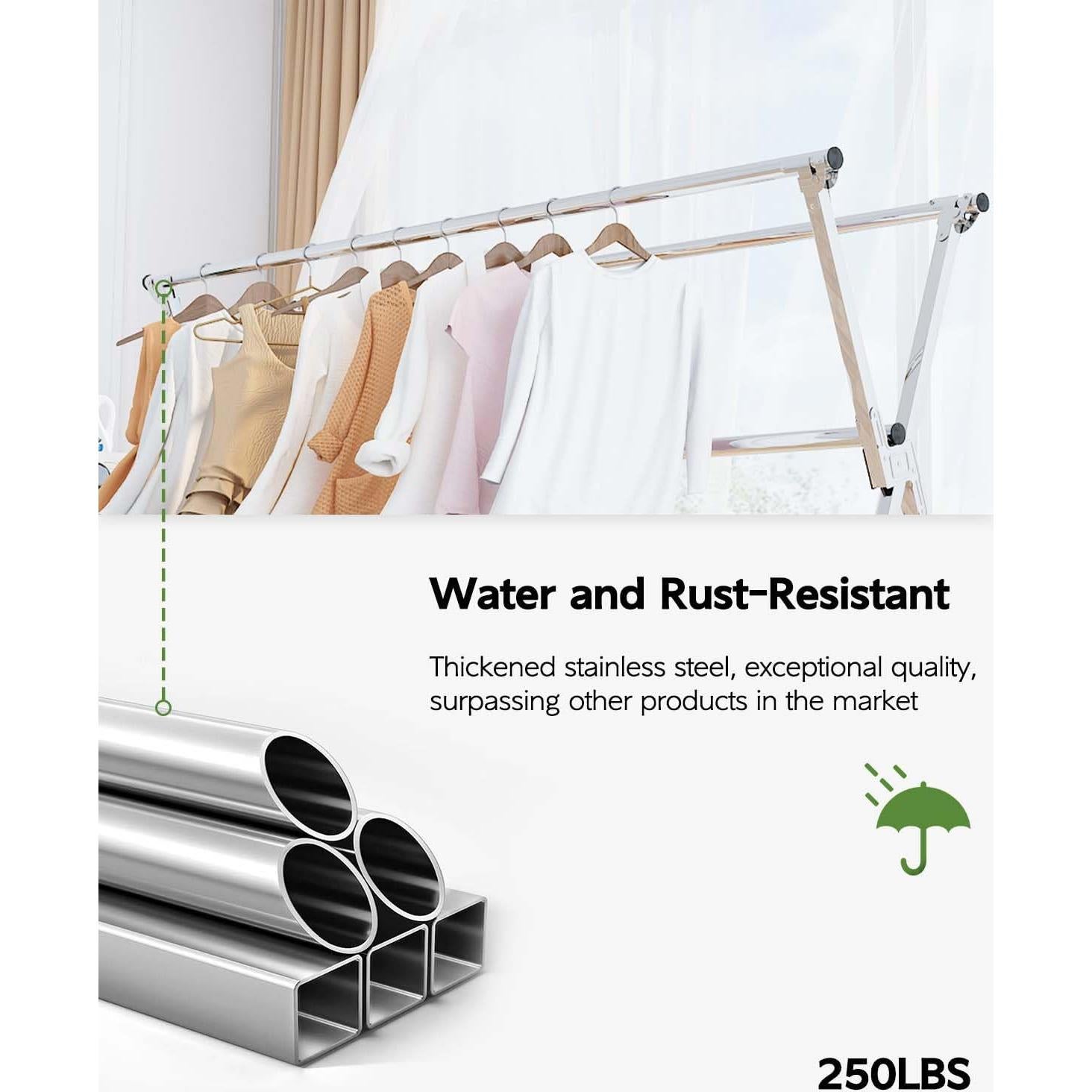 Estante para Secar Ropa VIKAQI Plegable Acero Inoxidable 200.7 cm