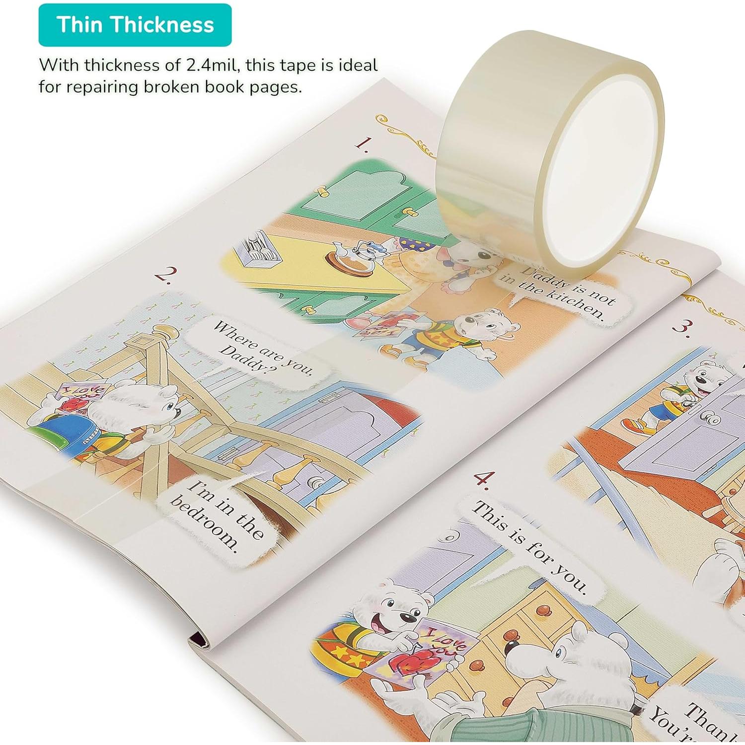 Cinta de Reparación de Libros Transparente 2.5cm x 30.48m