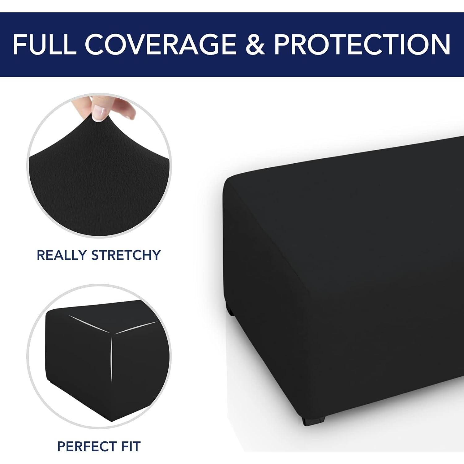 Funda de Ottoman PureFit Rectangular Pequeña Negra Antideslizante