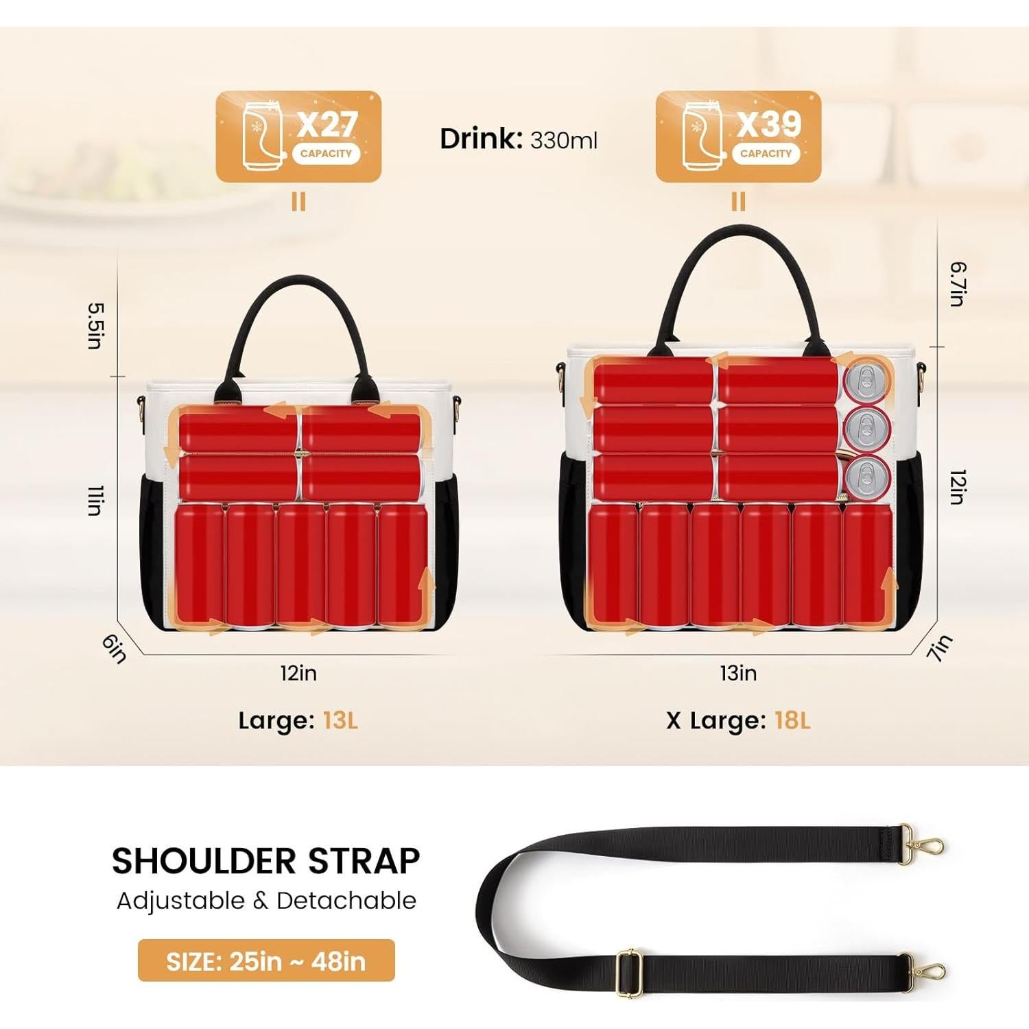 Bolsa de Almuerzo Aislada LOVEVOOK 13L Negra con Correa Ajustable