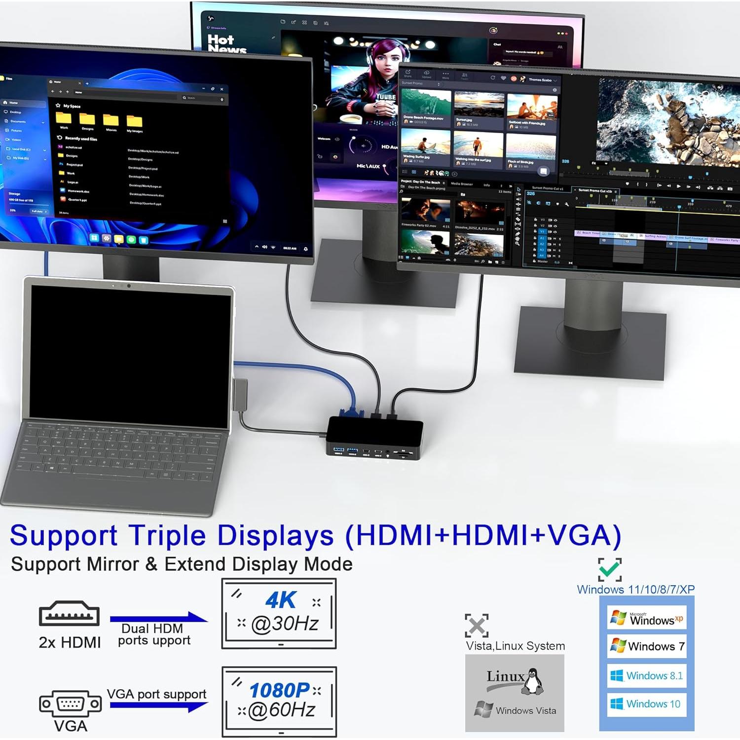 Estación de Acoplamiento Microsoft Surface Dock 12-en-1 HDMI VGA