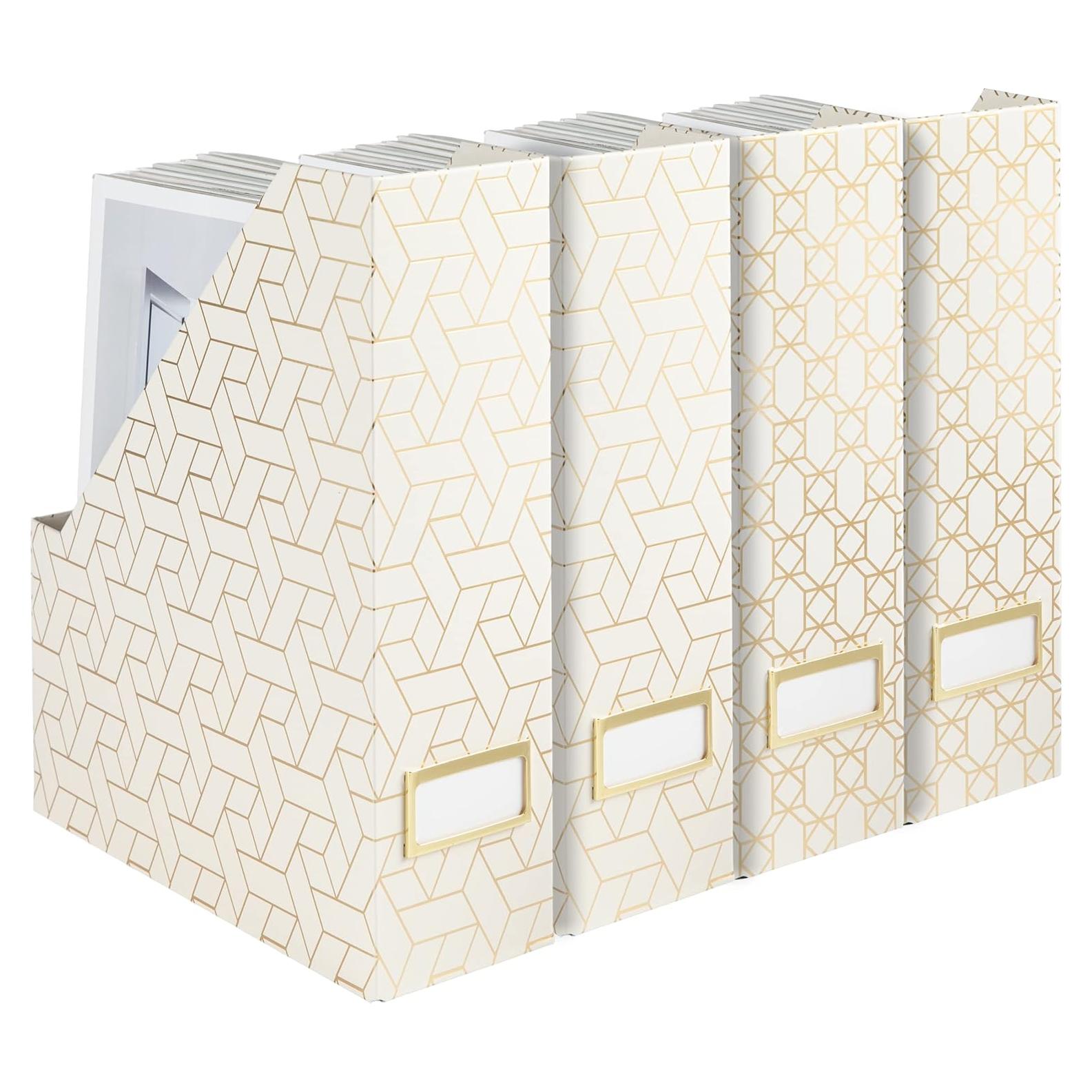 Cajas de Almacenamiento Plegables Blu Monaco - Set de 4 Revistas Crema Dorado