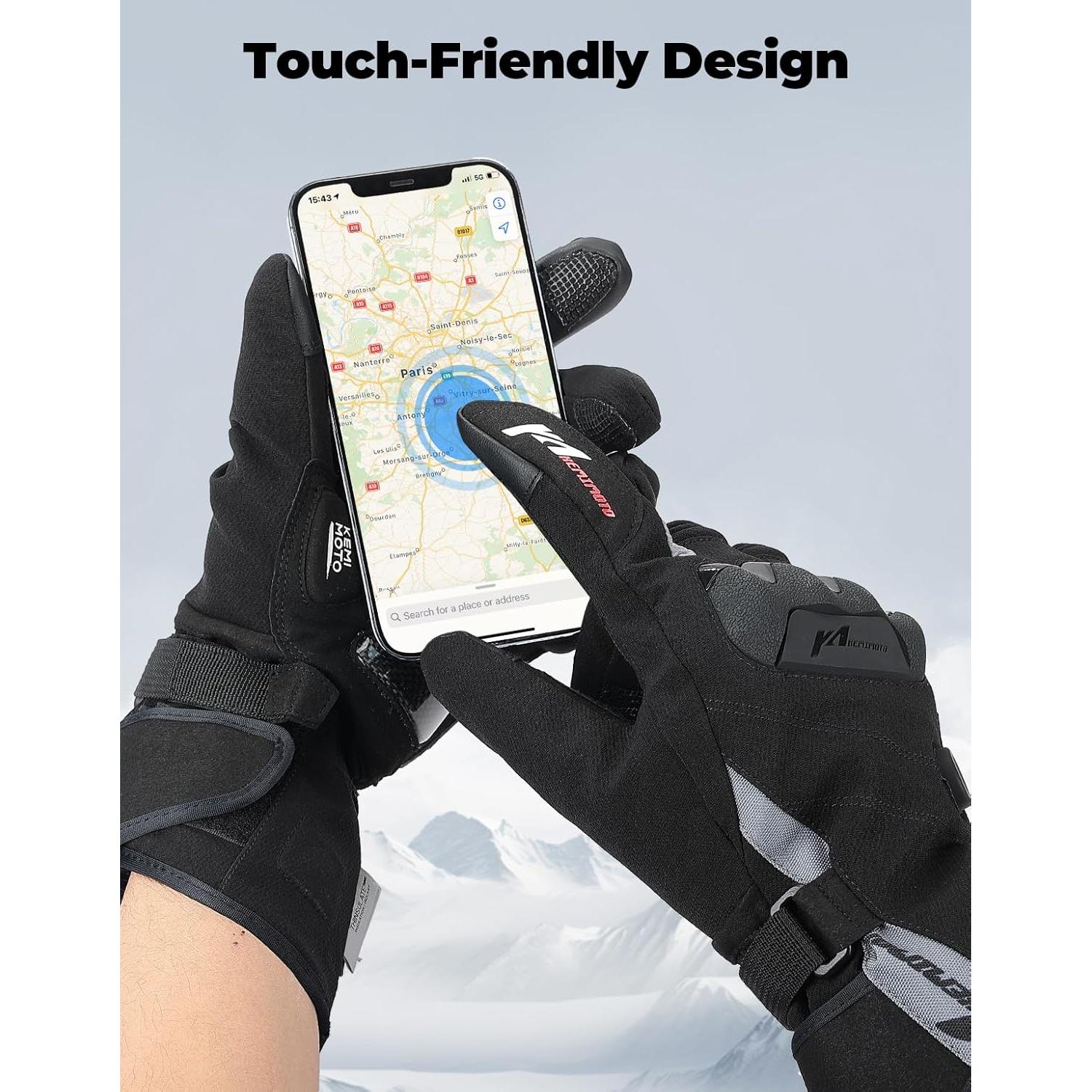 Guantes de Motocicleta Calentados KEMIMOTO 2024, Impermeables, Táctiles