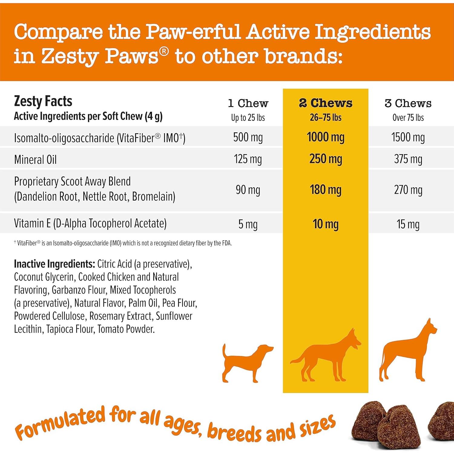 Bocados Scoot Away Zesty Paws para Perros - 90 Chews Digestivos