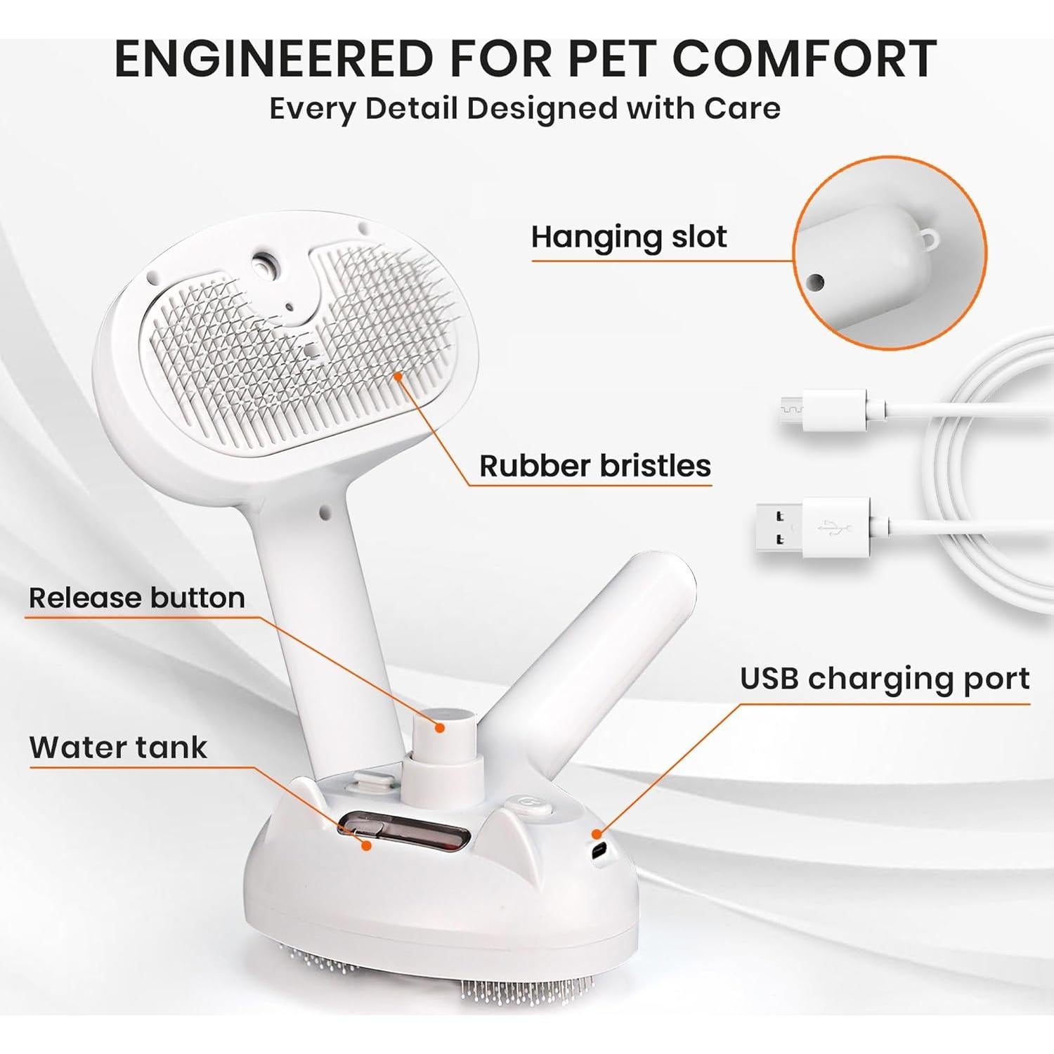 Cepillo de Vapor 3 en 1 Ampux para Gatos y Perros - Gris Blanco