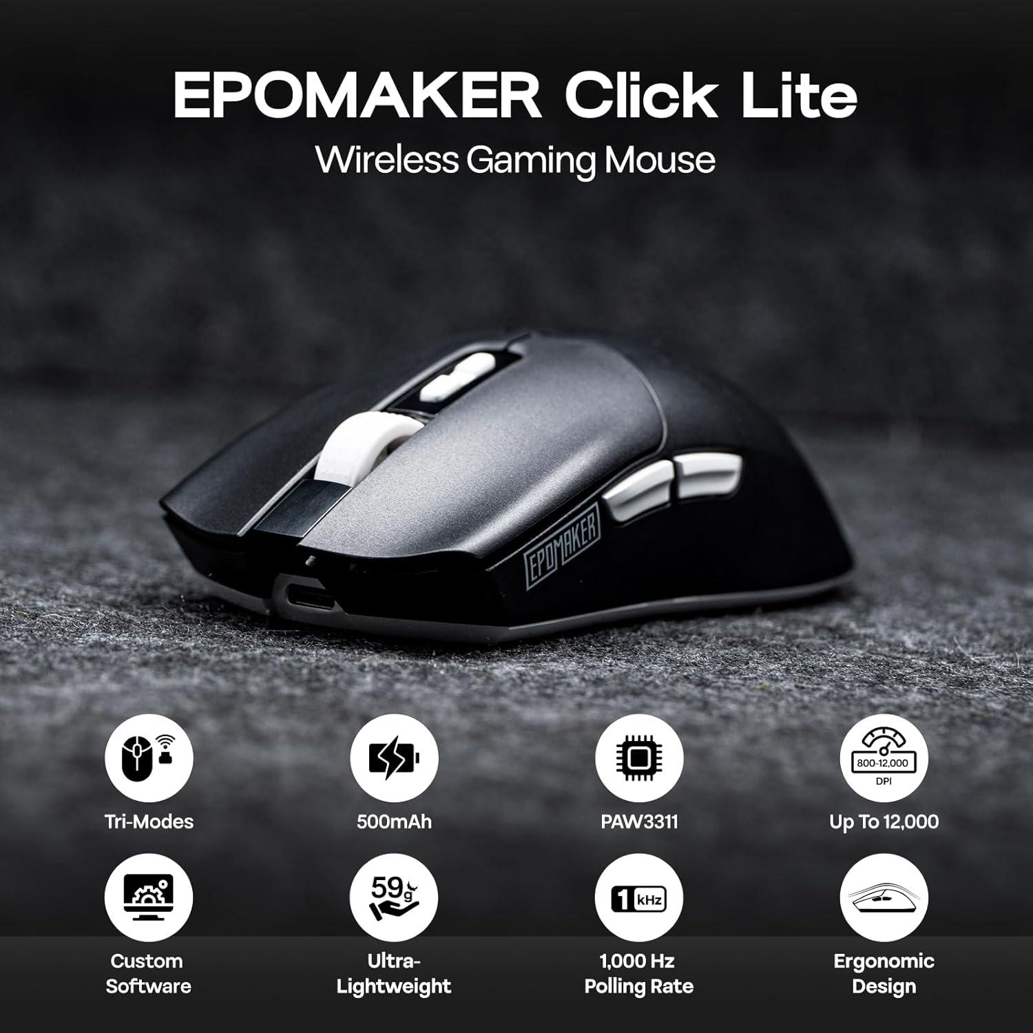 Ratón Gaming Inalámbrico EPOMAKER Click Lite 800-12000 DPI Negro