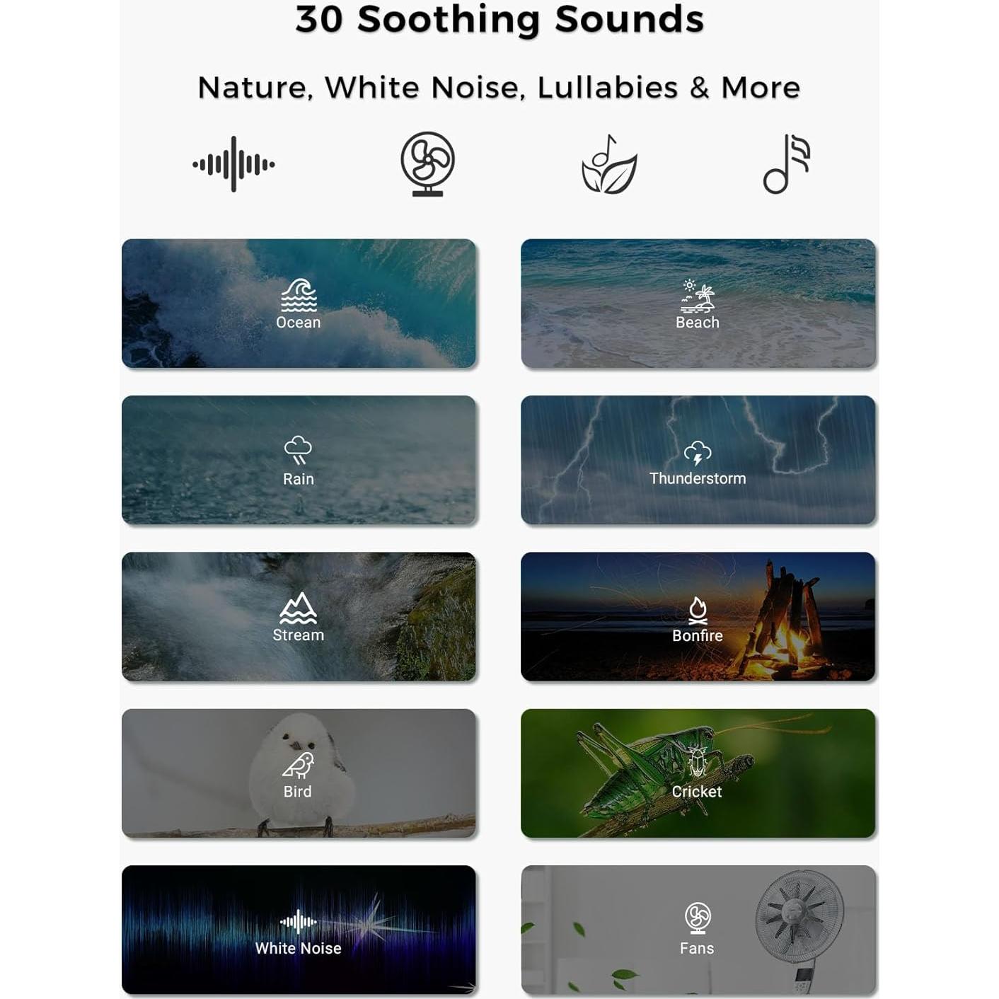 Máquina de Ruido Blanco FOXFINE Mini Azul - 30 Sonidos, 32 Niveles de Volumen