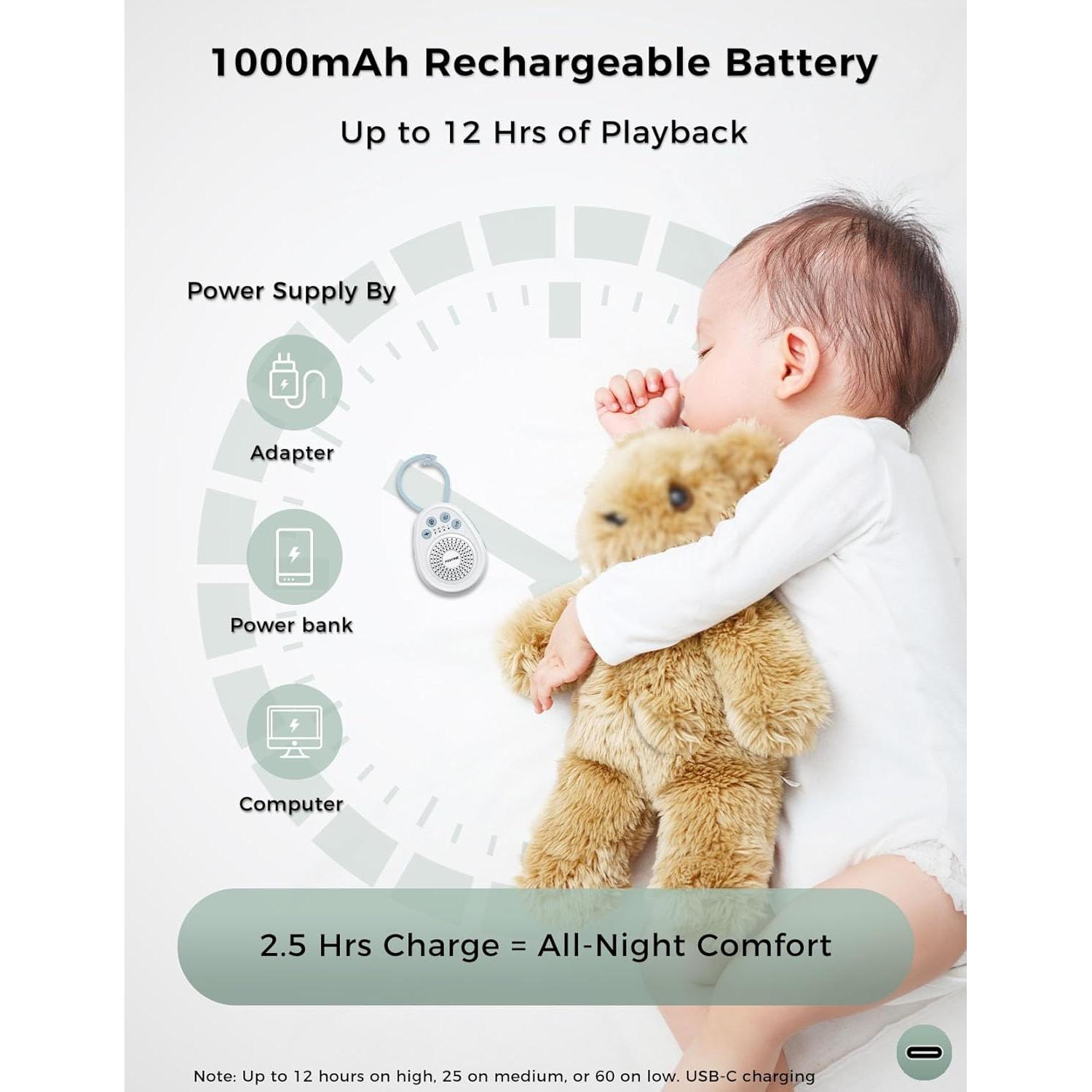 Máquina de Ruido Blanco FOXFINE Mini Azul - 30 Sonidos, 32 Niveles de Volumen