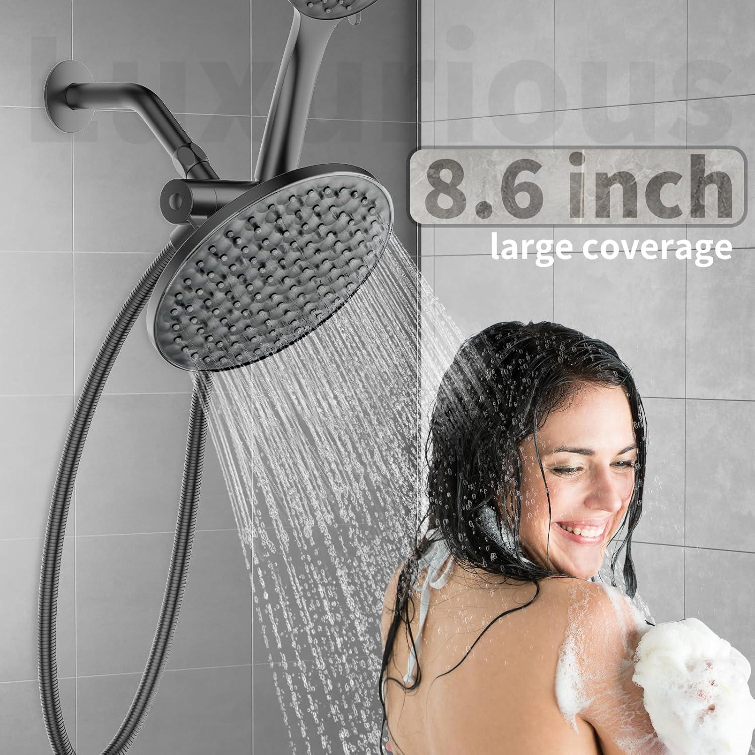 Cabeza de Ducha Doble UltrTxenova 8.6" Lluvia y Mano 6 Modos