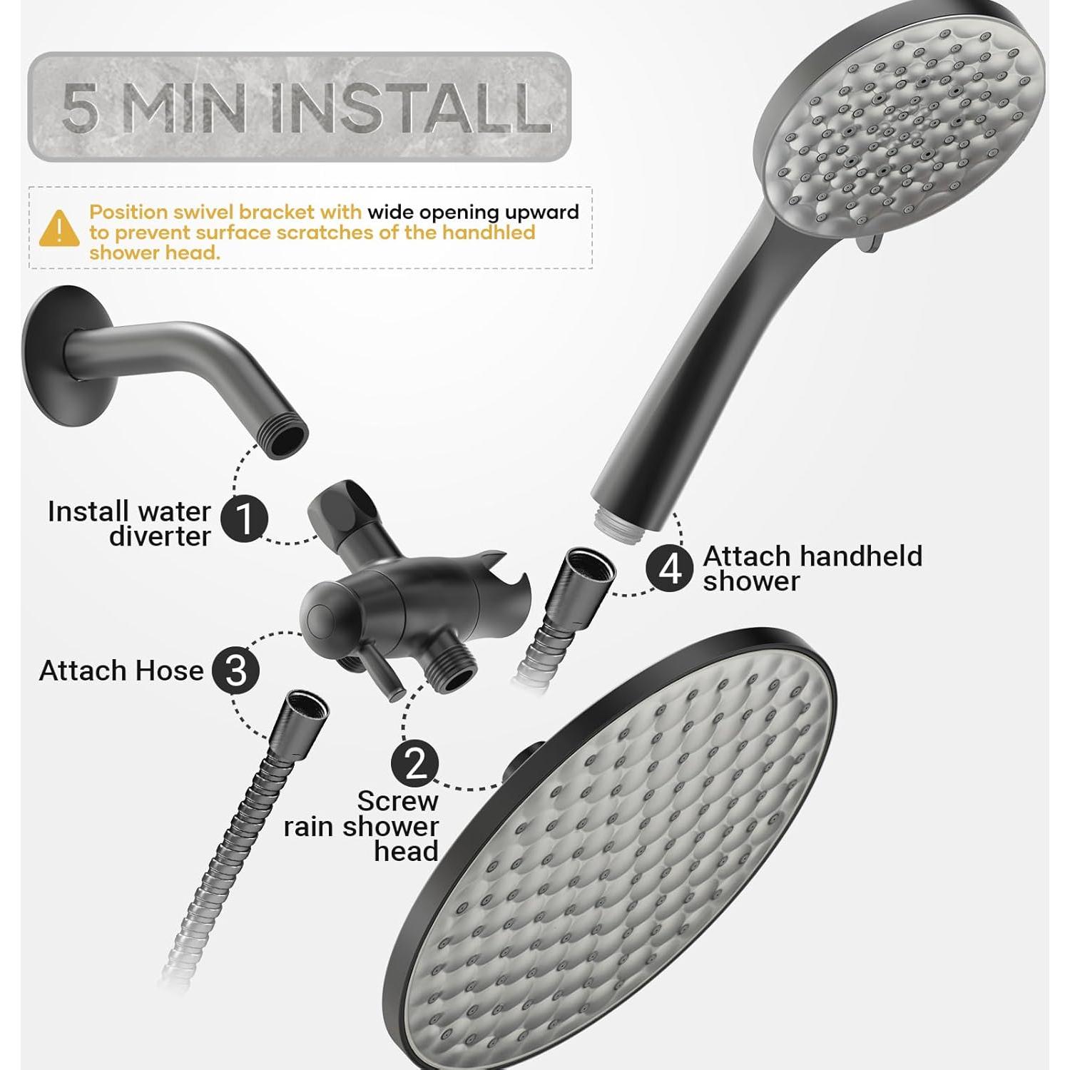 Cabeza de Ducha Doble UltrTxenova 8.6" Lluvia y Mano 6 Modos