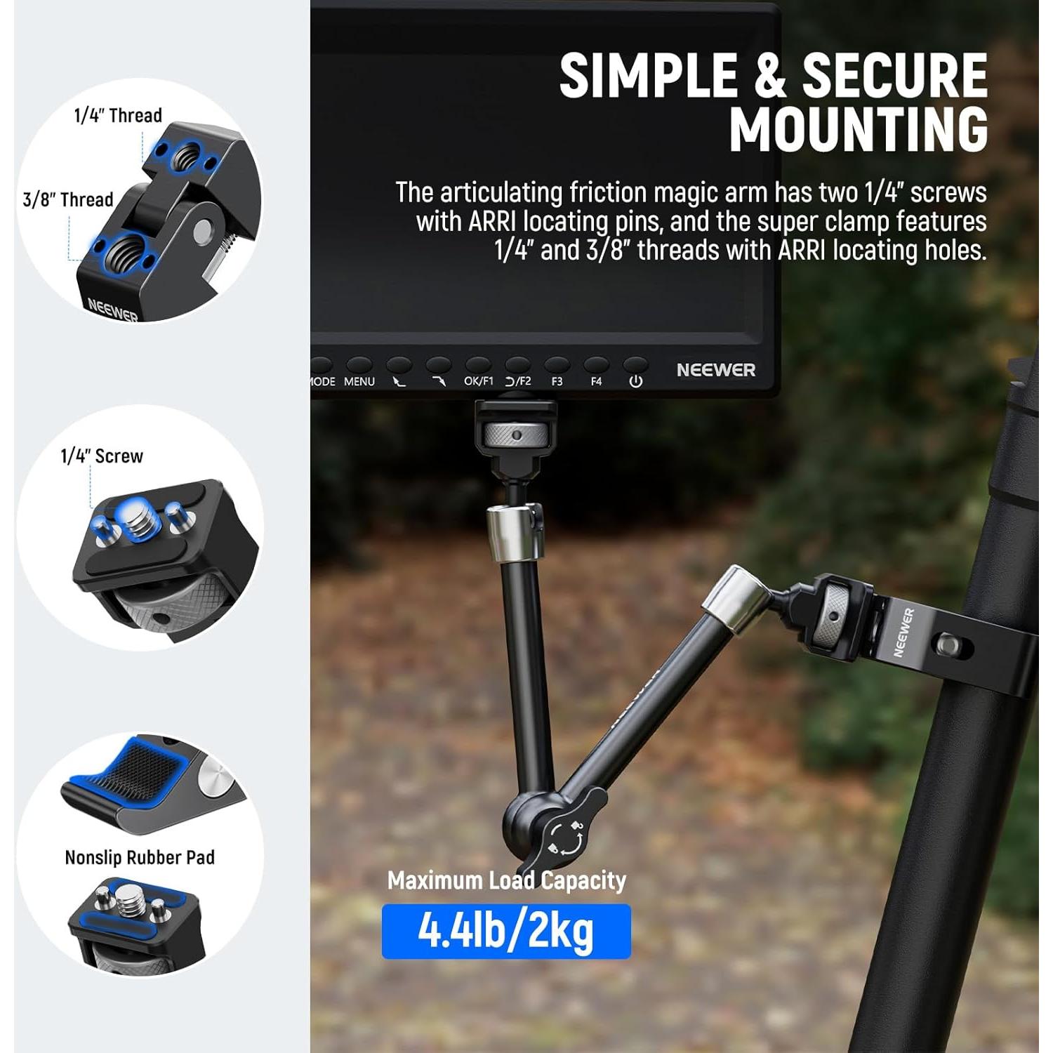 Neewer Brazo Mágico Articulado 28cm con Super Clamp