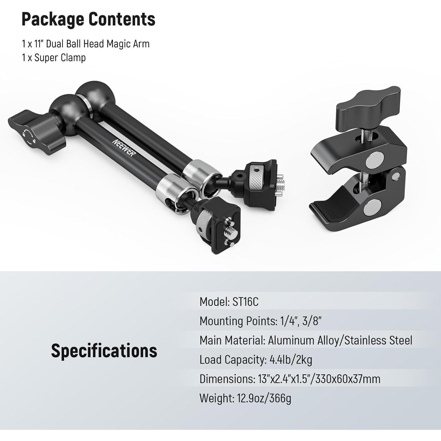 Neewer Brazo Mágico Articulado 28cm con Super Clamp