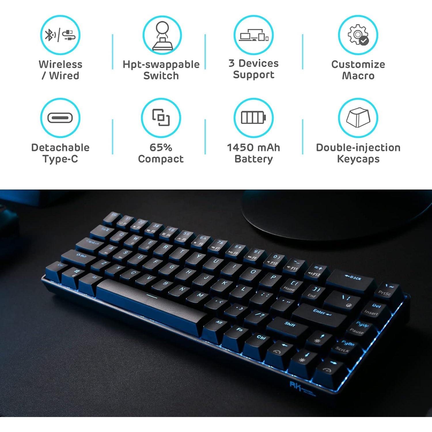 Teclado Mecánico Inalámbrico RK ROYAL KLUDGE RK68 65% Rojo