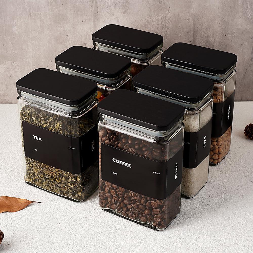 Set de 6 Tarros de Almacenamiento de Vidrio 0.8L con Tapa de Bambú