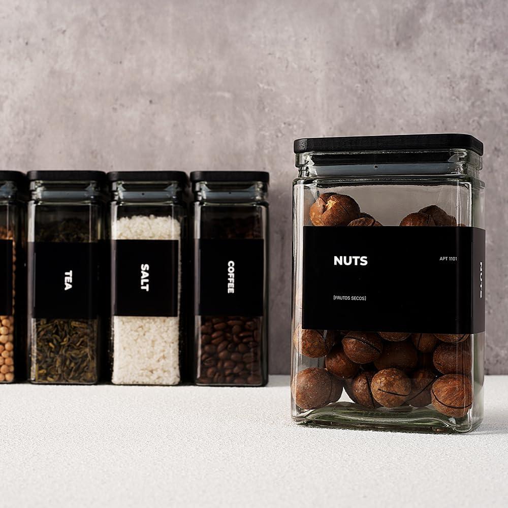 Set de 6 Tarros de Almacenamiento de Vidrio 0.8L con Tapa de Bambú