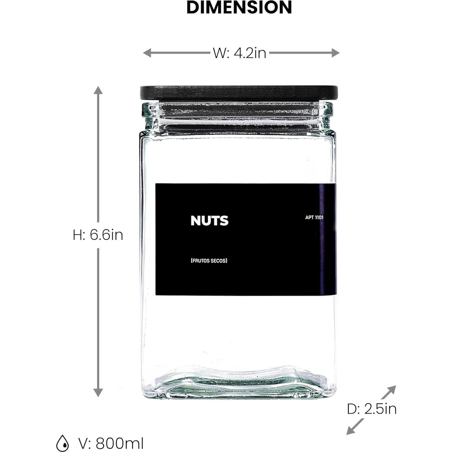 Set de 6 Tarros de Almacenamiento de Vidrio 0.8L con Tapa de Bambú