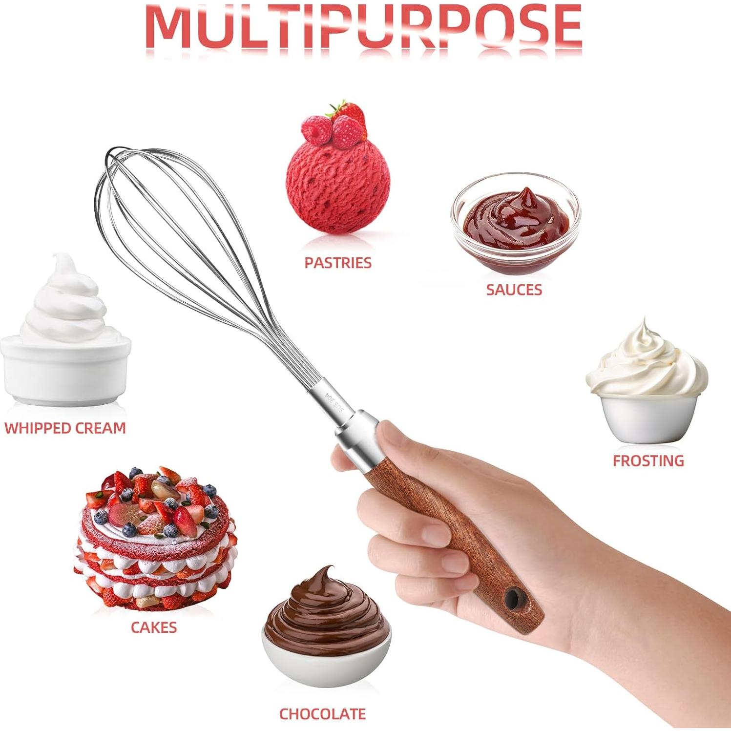 Batidor de Globo FDEYIQ Acero Inoxidable Mango Madera 27.94 cm