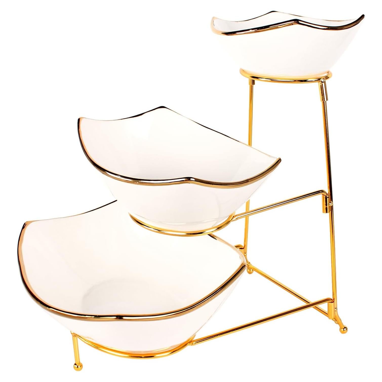 Soporte de Servicio 3 Niveles jinsongdafa con Cuencos Cerámica Dorados